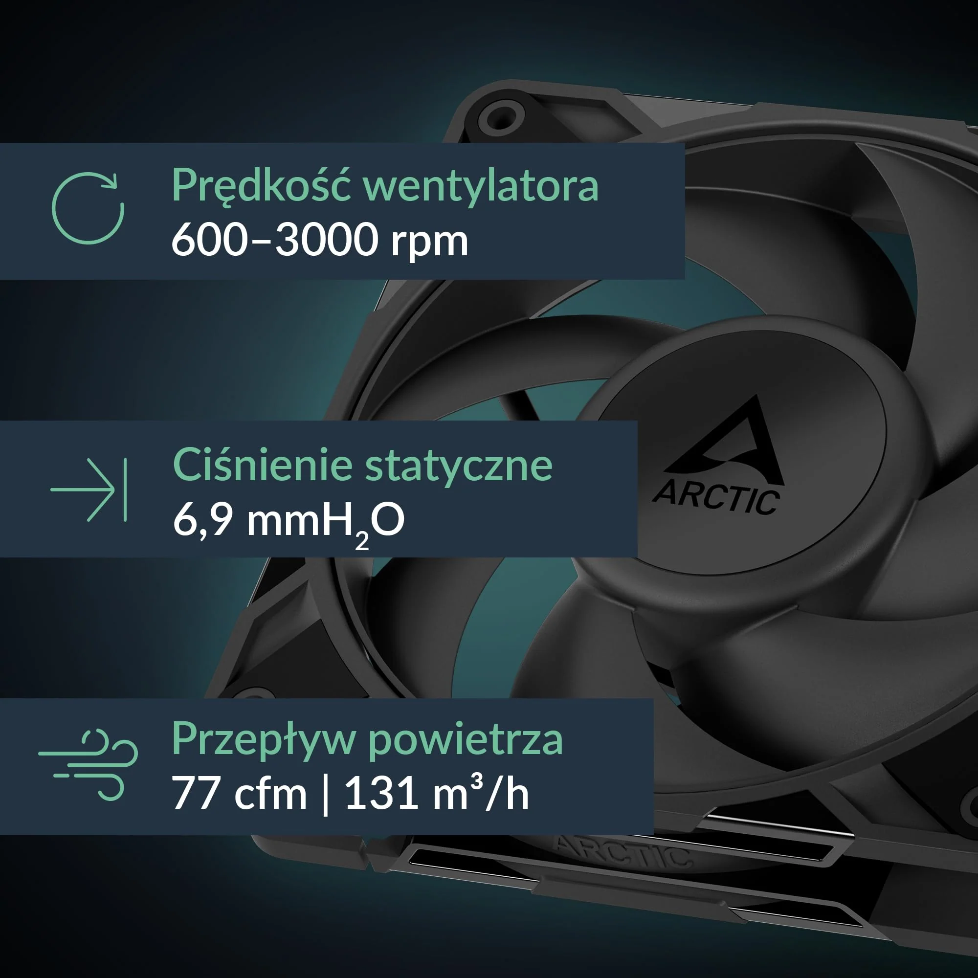 ARCTIC P12 Pro PST - Powerful Premium Fan, 120 mm PWM Fan with Y-Cable Splitter, 600-3000 RPM, 0 RPM <5% PWM, Fluid Dynamic Bearing, 4-Pin - Black - Image 3