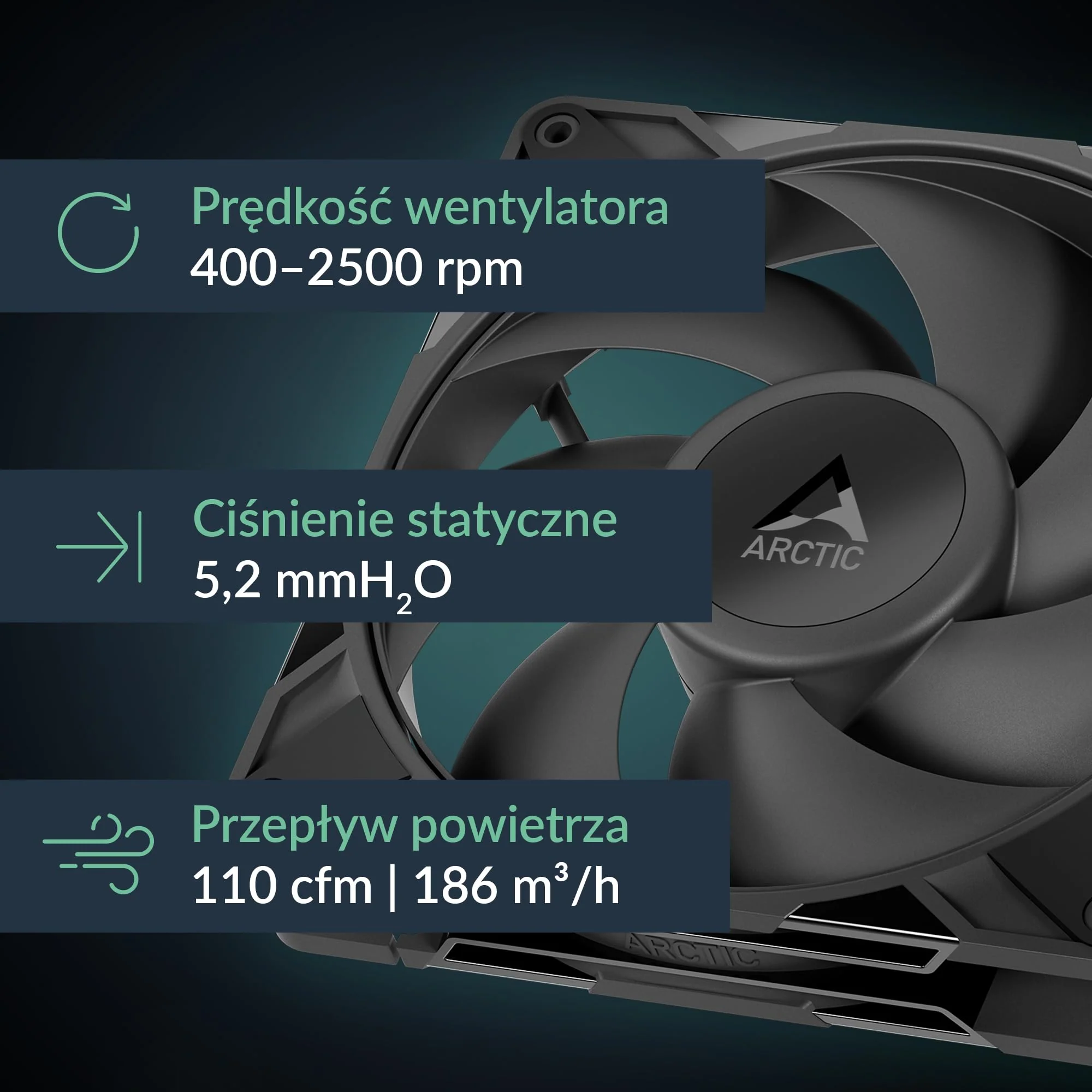 ARCTIC P14 Pro PST - Powerful Premium Fan, 140 mm PWM Fan with Y-Cable Splitter, 400-2500 RPM, 0 RPM <5% PWM, Fluid Dynamic Bearing, 4-Pin - Black - Image 2