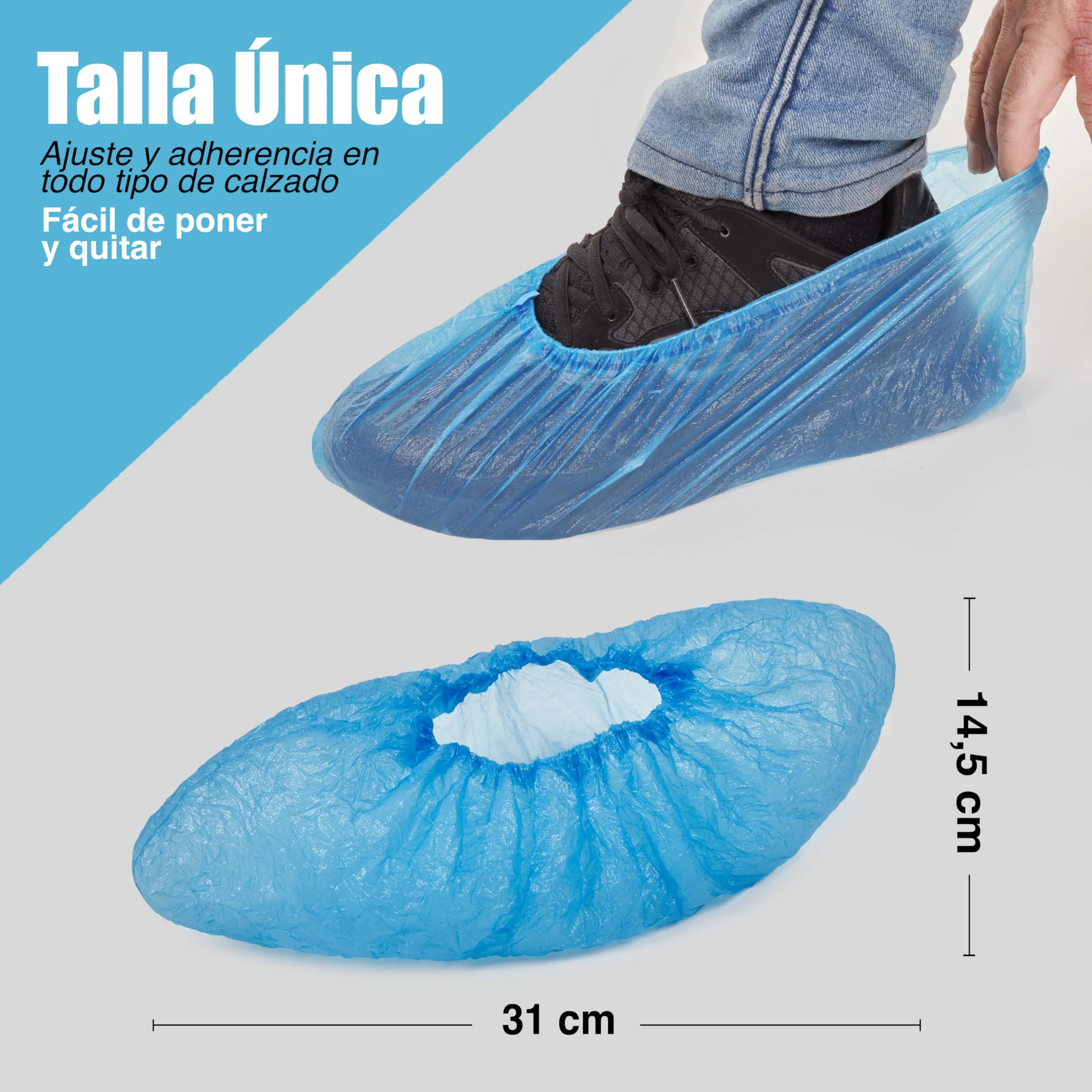 ARESO Disposable Shoe Covers with Elastic Band, Waterproof Overshoes, Blue Overshoes, Disposable Pack of 100 - Image 2