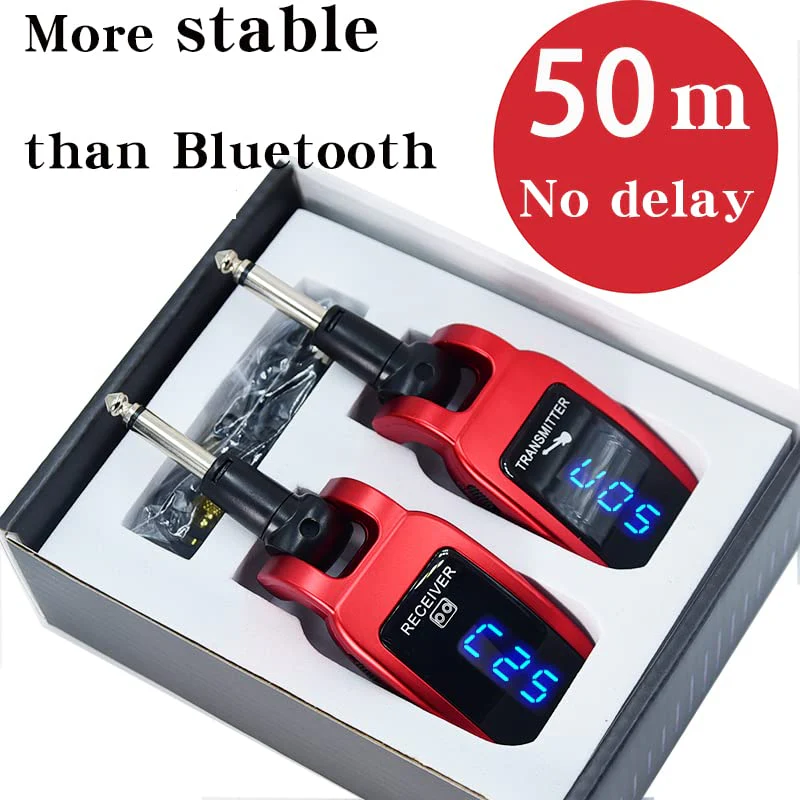 Arklove 1/4 inch Ts Jack 6.35mm mic Microphone Wireless Guitar System Rechargeable Guitar Transmitter Receiver Set Bass Pick Up Accessaries amp (Red) Red - Image 3