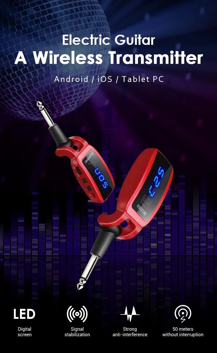 Arklove 1/4 inch Ts Jack 6.35mm mic Microphone Wireless Guitar System Rechargeable Guitar Transmitter Receiver Set Bass Pick Up Accessaries amp (Red) Red - Image 4