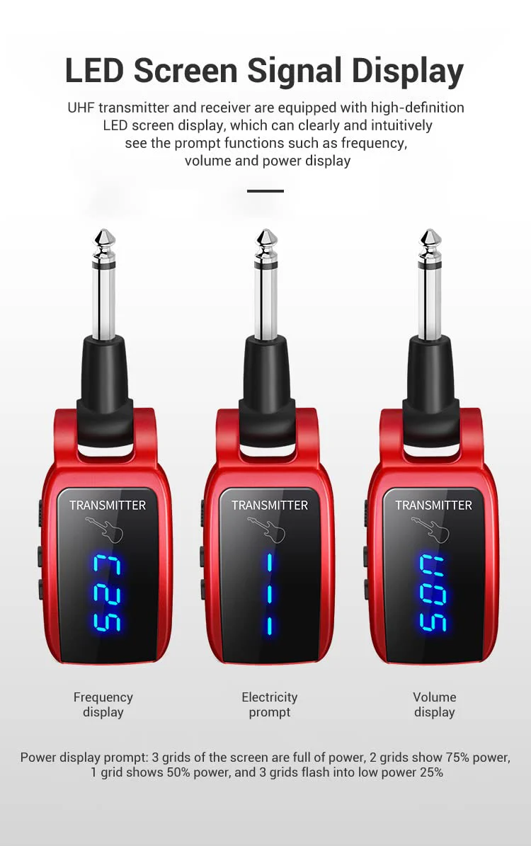 Arklove 1/4 inch Ts Jack 6.35mm mic Microphone Wireless Guitar System Rechargeable Guitar Transmitter Receiver Set Bass Pick Up Accessaries amp (Red) Red - Image 5