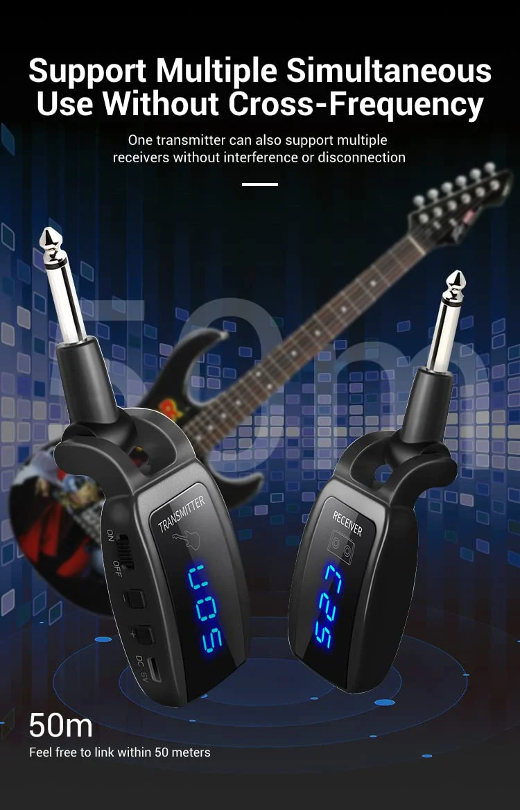 Arklove 1/4 inch Ts Jack 6.35mm mic Microphone Wireless Guitar System Rechargeable Guitar Transmitter Receiver Set Bass Pick Up Accessaries amp (Red) Red - Image 6