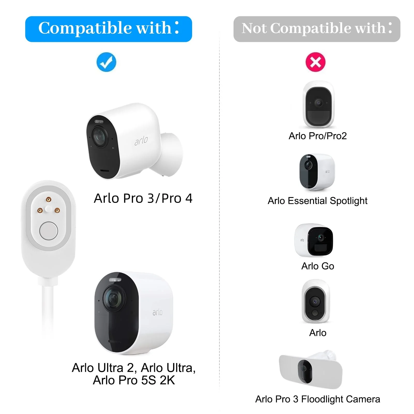 Arlo Camera Charger outdoor&Indoor, Power for Arlo Pro 3, Arlo Pro 4, Arlo Ultra, Arlo Ultra 2,Pro 5S 2K,16ft Long Charging Cable white - Image 6