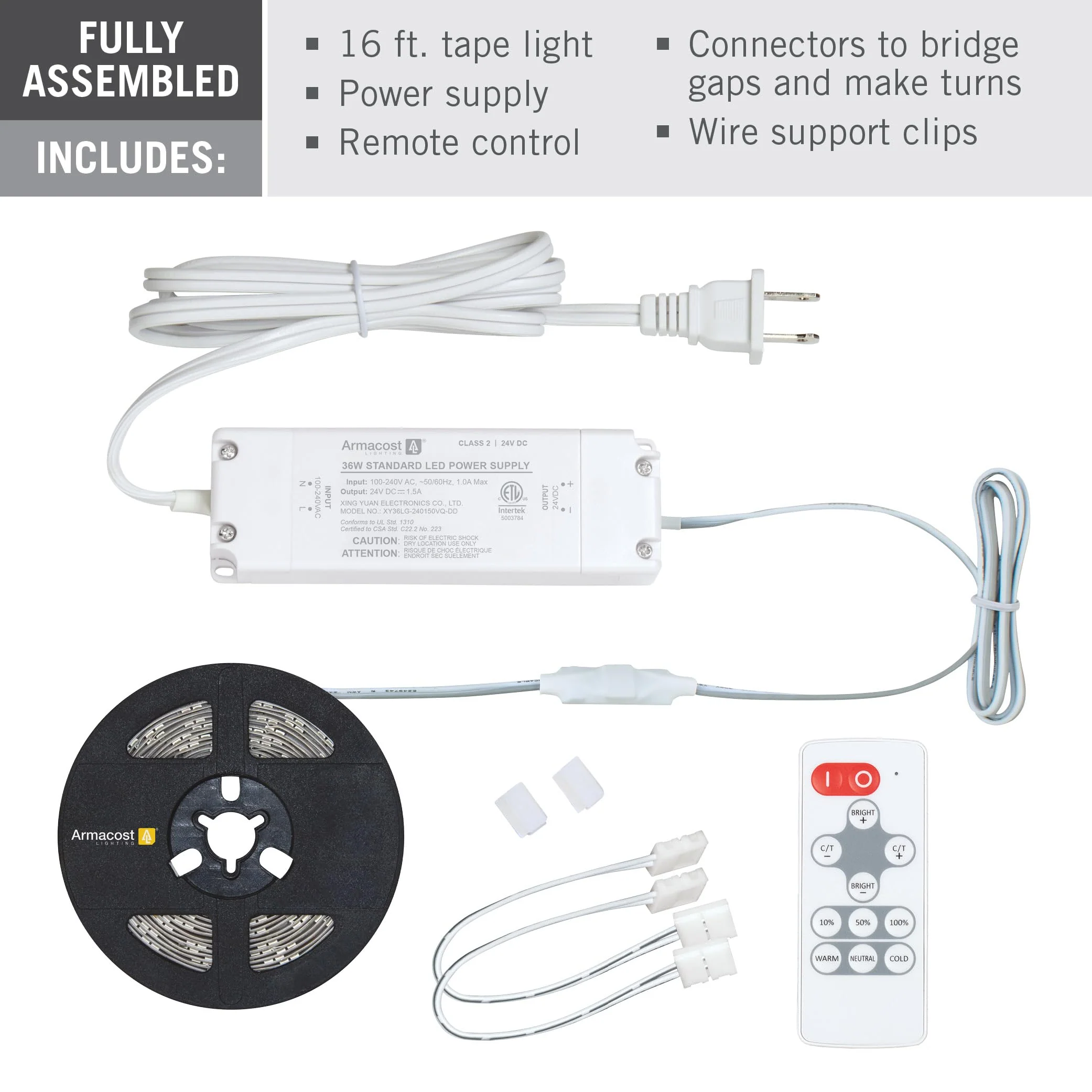 Armacost Lighting 421501 Ribbon Flex Home Tunable White LED Tape Light Kit with Remote, 16 ft 2700K-5000K (Tunable) - Image 2