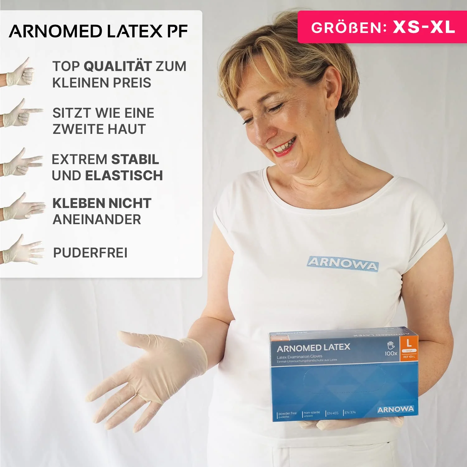 ARNOMED 100 x Disposable Gloves M, Latex Gloves White (1 x 100 Pieces), Disposable Gloves, Powder-Free, Latex Disposable Gloves, Cleaning Gloves, Latex Gloves, Disposable/Disposable Gloves XS, S, M, L - Image 6