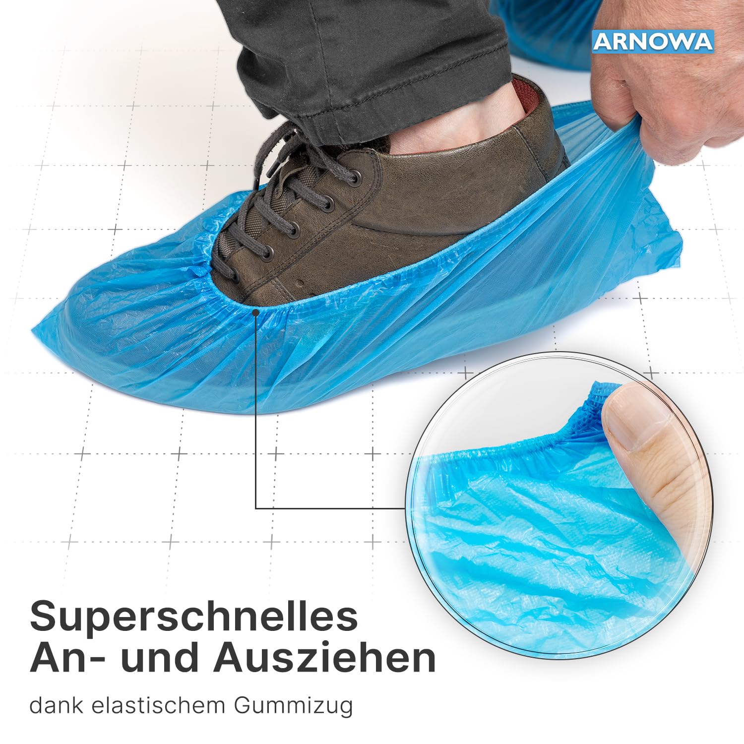 ARNOMED 100 x Disposable Shoe Covers [Waterproof], Galoshes, Shoe Covers Disposable Strong Overshoes Latex-Free, One Size Water and Dustproof, Classic 3 g Strong CPE Material breit Pack of 100 - Image 5