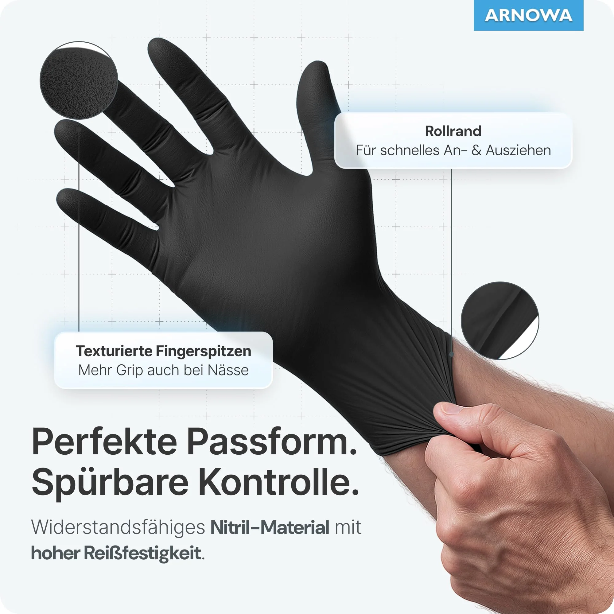 ARNOMED Disposable Gloves, Pack of 100 Black L Nitrile Gloves, Powder-Free and Latex-Free Disposable Gloves, Gloves Available in Size XS, S, M, L, XL and XXL - Image 2