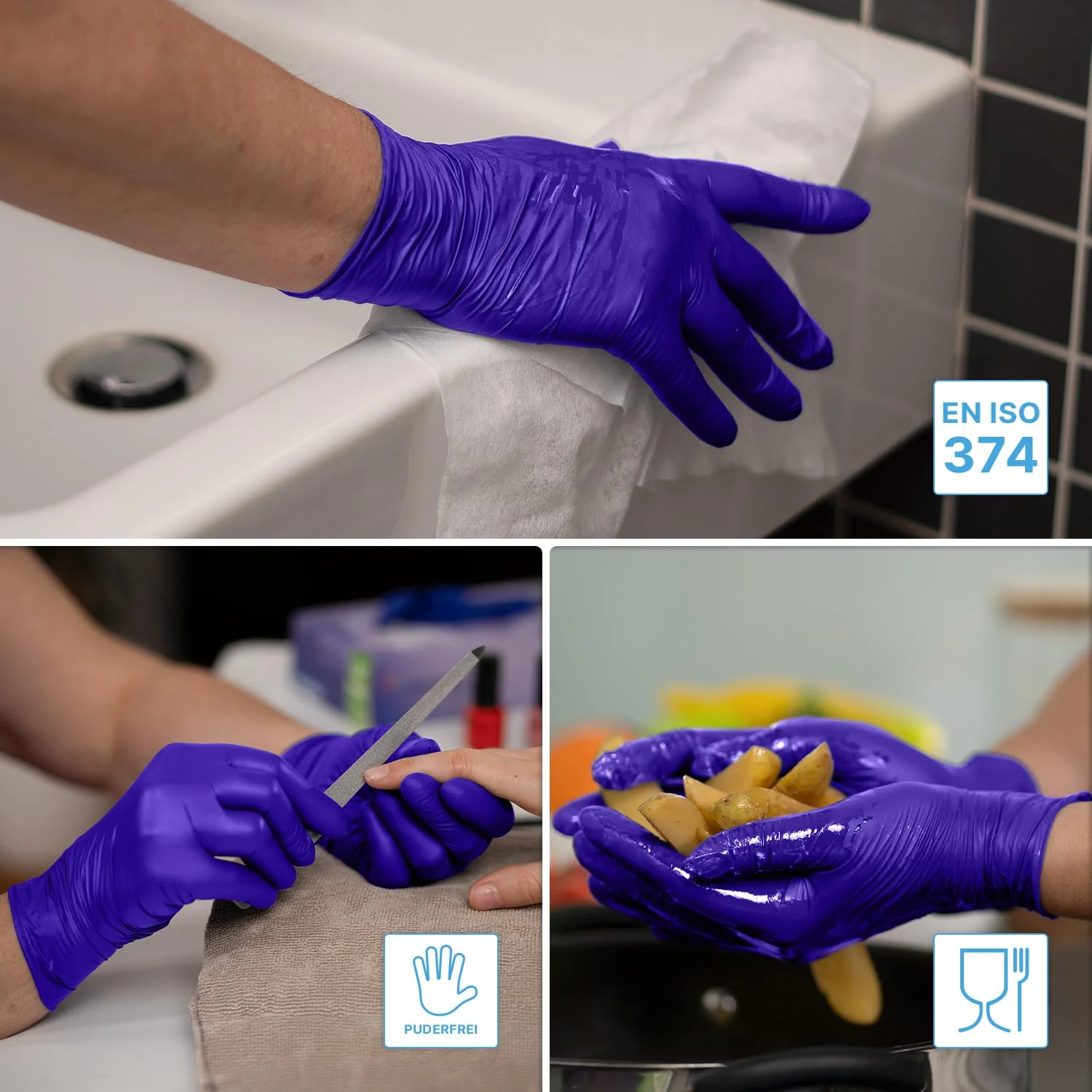 ARNOMED Disposable Gloves XL, Nitrile Gloves, Accelerator-Free, Latex-Free, Disposable Gloves in Violet Blue, Allergy Friendly Rubber Gloves, Disposable Gloves in S, M, L, XL, Pack of 100 - Image 6