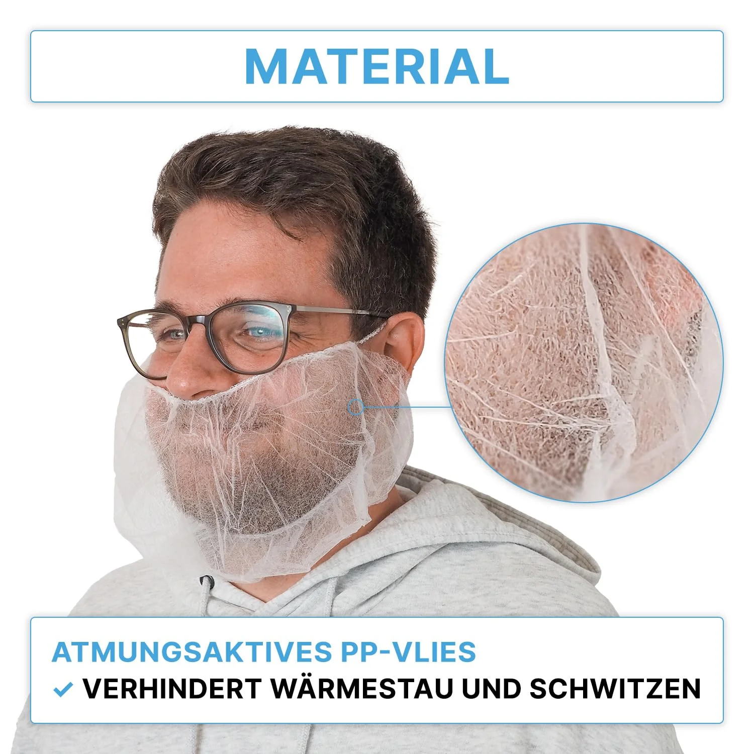 ARNOMED PP Beard Net, Disposable Beard Bandage, White, Beard Hood with Elastic Band, Beard Net 52 cm, Beard Protection 10 g/m², Beard Protection Mask, Food-Grade Beard Protection, Beard Protection, 100 - Image 3