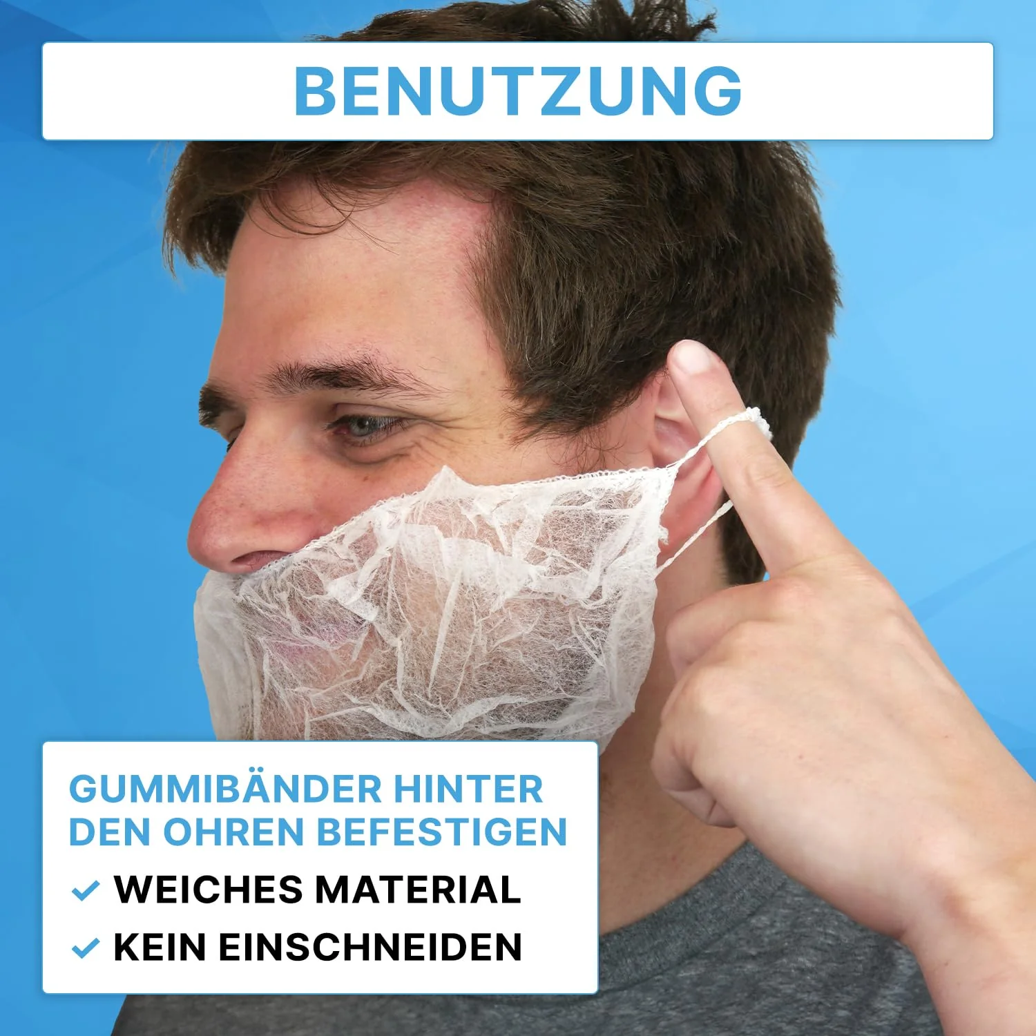 ARNOMED PP Beard Net, Disposable Beard Bandage, White, Beard Hood with Elastic Band, Beard Net 52 cm, Beard Protection 10 g/m², Beard Protection Mask, Food-Grade Beard Protection, Beard Protection, 100 - Image 4