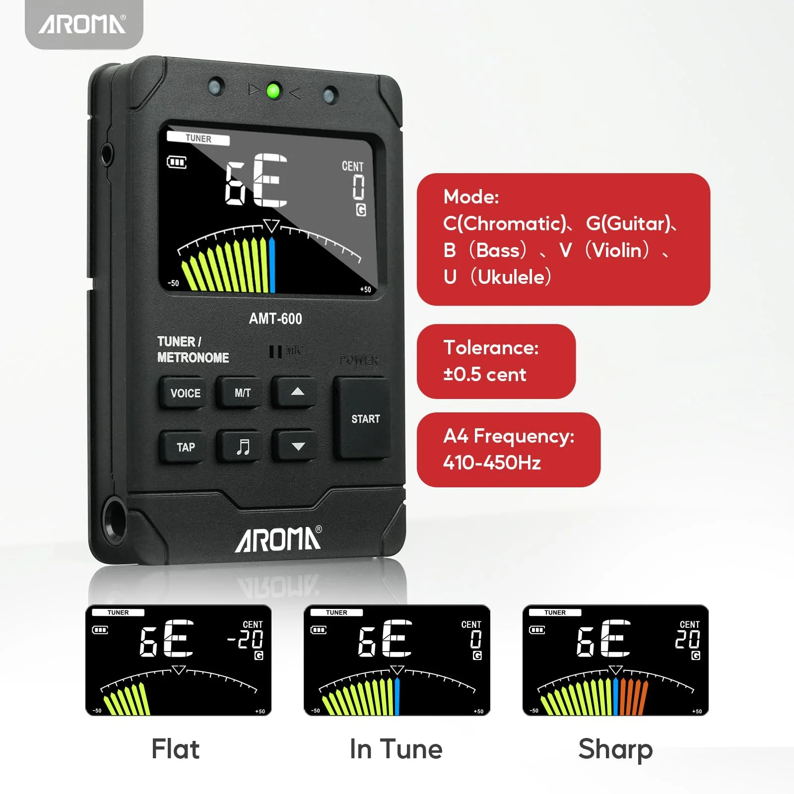 Aroma Digital Metronome Tuner Rechargeable for All Instruments with Guitar Bass Violin Ukulele Chromatic and Wind Instruments Tuning Modes - Image 4