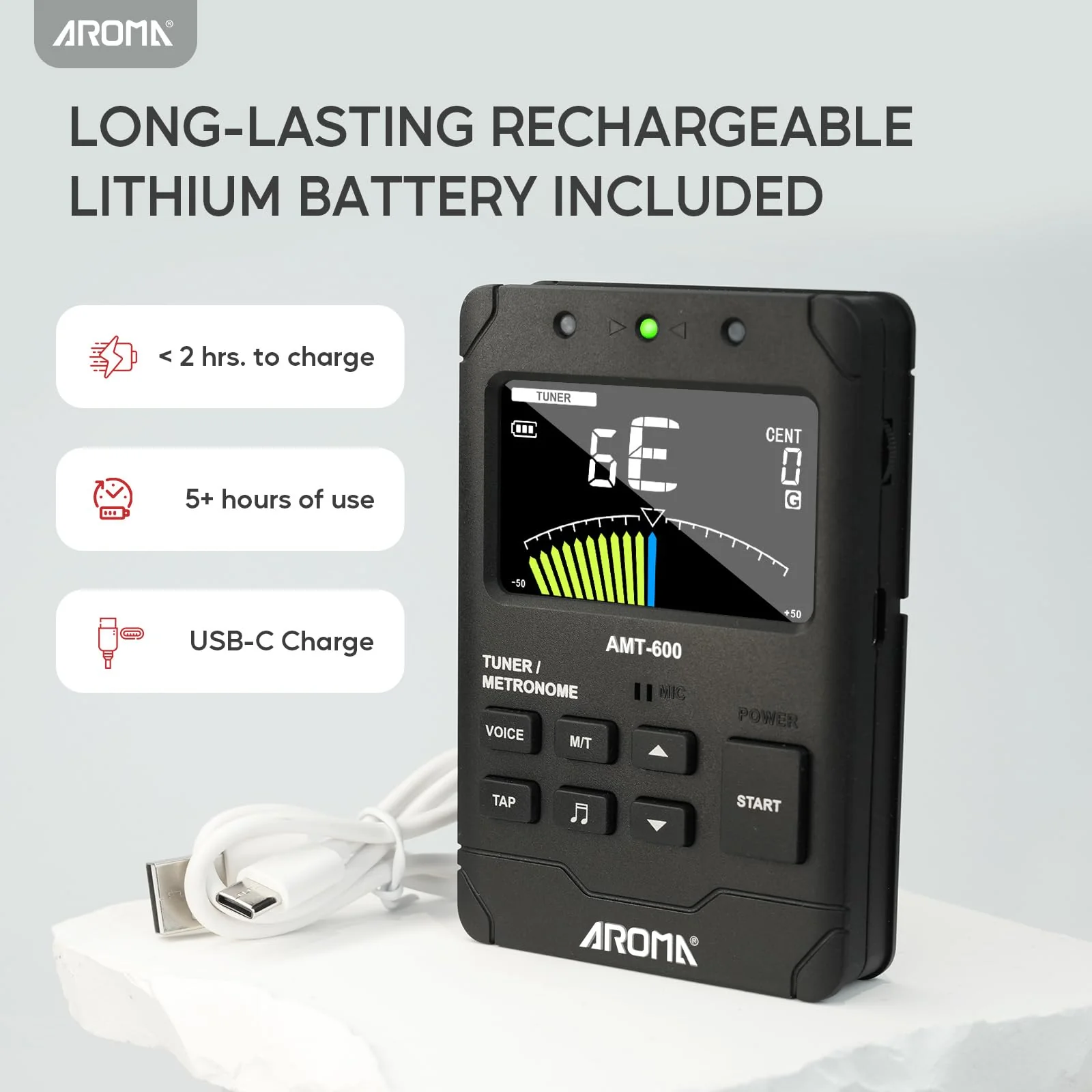 Aroma Digital Metronome Tuner Rechargeable for All Instruments with Guitar Bass Violin Ukulele Chromatic and Wind Instruments Tuning Modes - Image 7