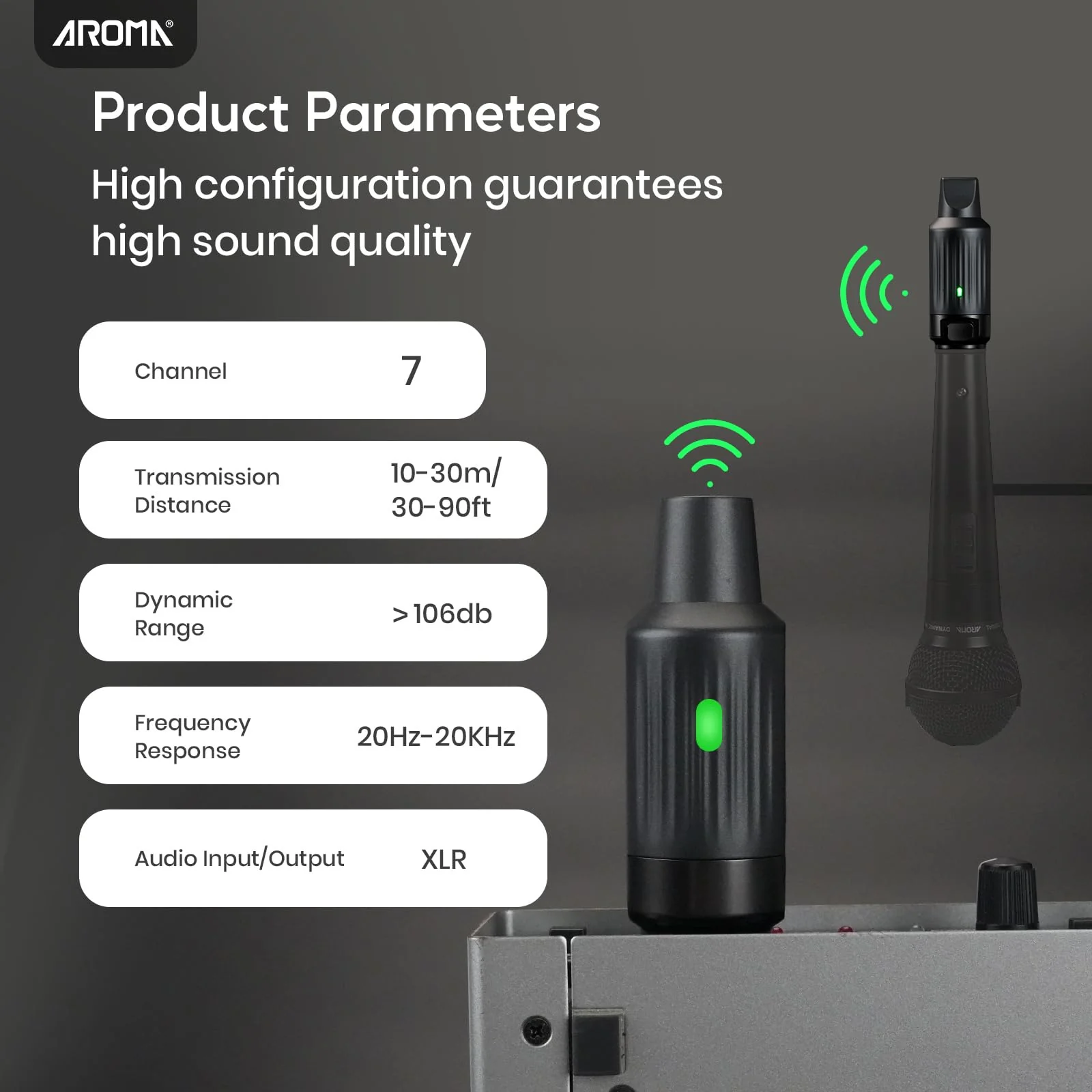 AROMA Wireless XLR Transmitter Receiver, UHF Wireless Microphone Audio System for Dynamic Mics PA Mixer - Image 4