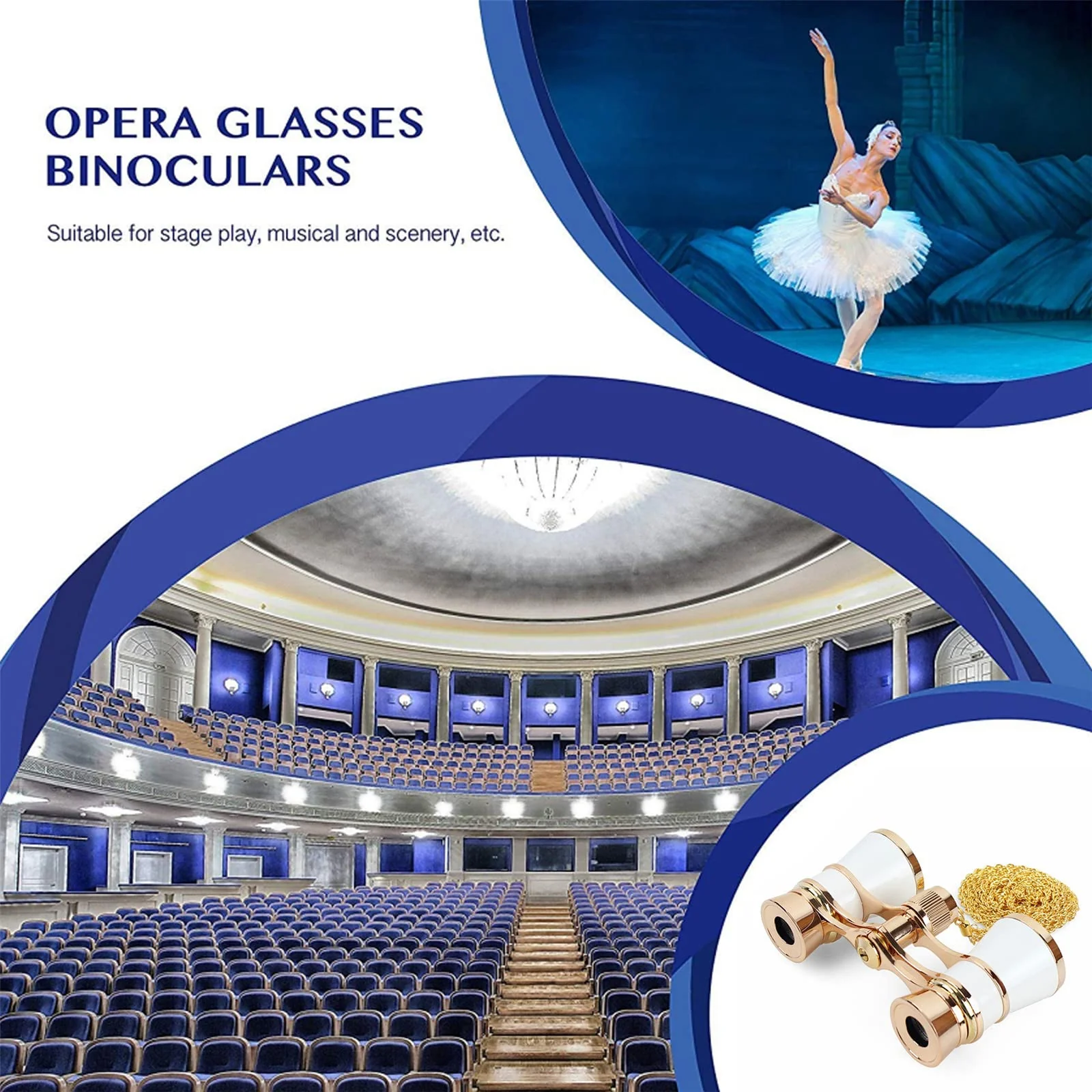 Aroncent Opera Glasses Binoculars 3X25 Theater Opera Glasses Mini Binocular Compact Opera Glasses with Chain for Adults Kids Women Vintage Opera Glasses Binoculars for Theater Musical Concert C-White with Chian - Image 5