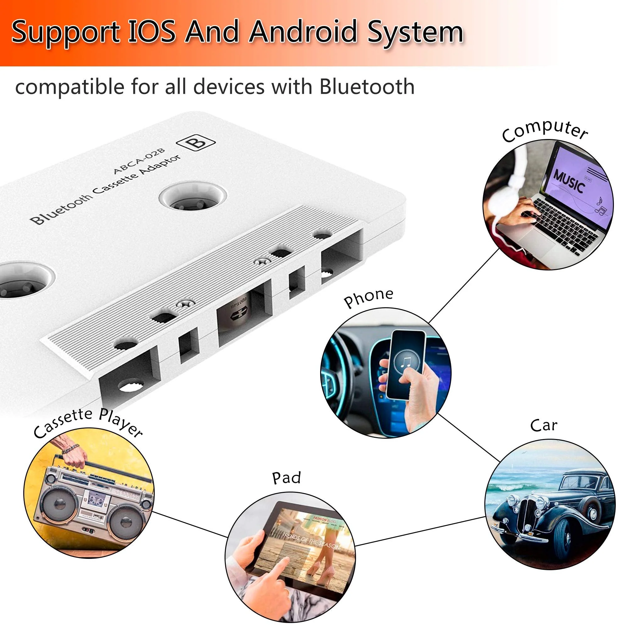 Arsvita Car Audio Bluetooth Cassette Adapter, Tape Player Bluetooth 5.0 Cassette Aux Adapter, White - Image 4