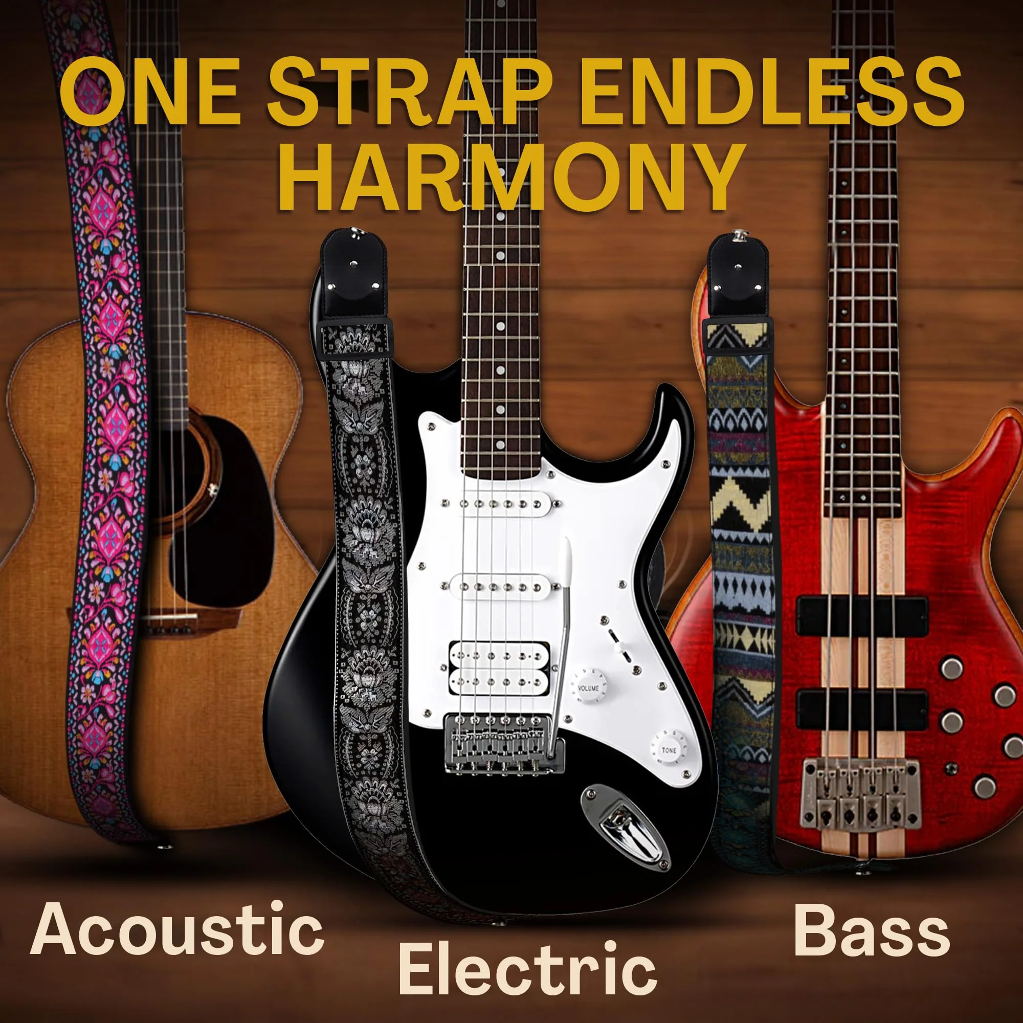 Art Tribute Guitar Strap For Acoustic, Electric and Bass Guitar, Adjustable Pink Woven Strap W/FREE BONUS 2 Picks + Strap Locks + Strap Button. Gift Set For Men & Women Guitar Players Non Personalized - Image 2