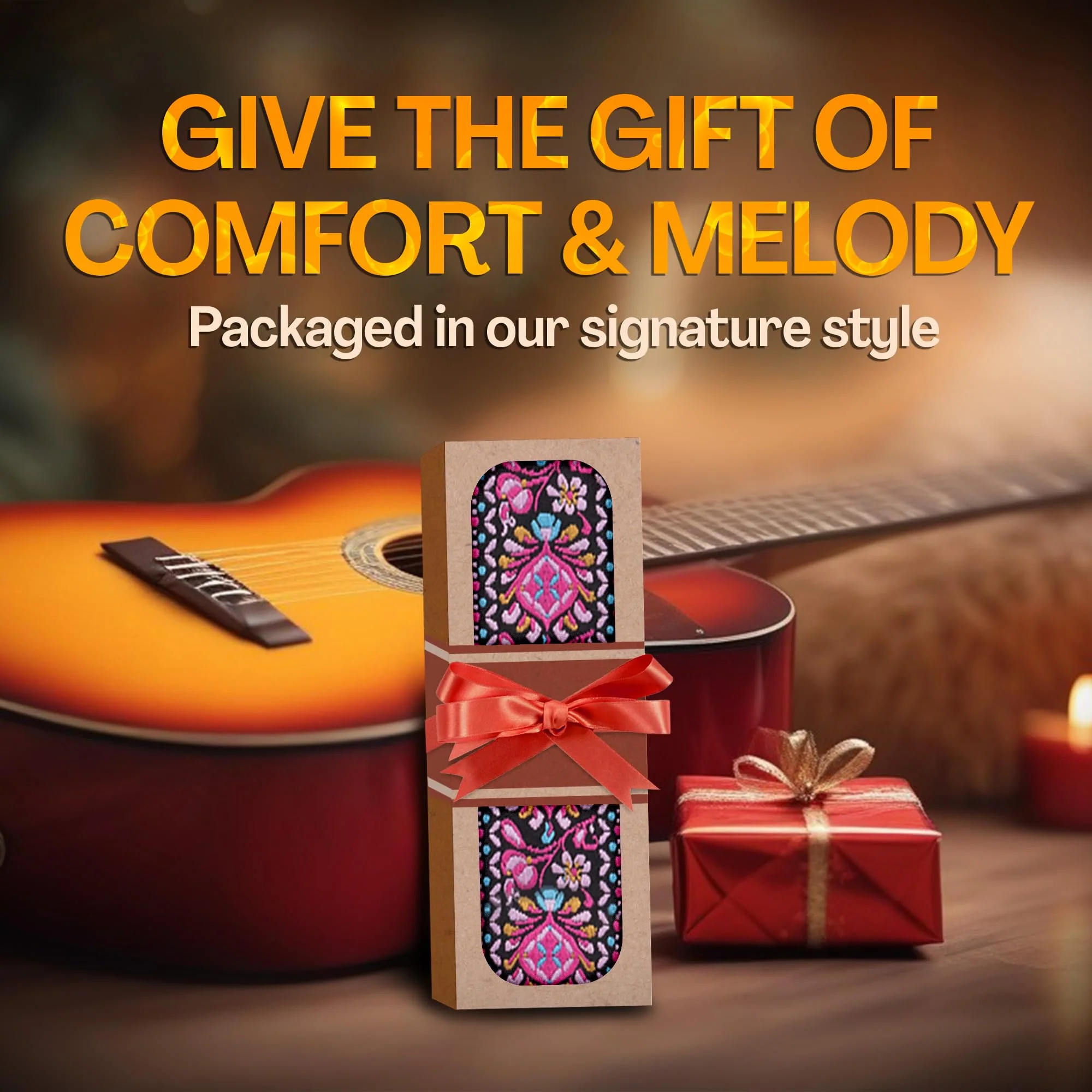 Art Tribute Guitar Strap For Acoustic, Electric and Bass Guitar, Adjustable Pink Woven Strap W/FREE BONUS 2 Picks + Strap Locks + Strap Button. Gift Set For Men & Women Guitar Players Non Personalized - Image 3