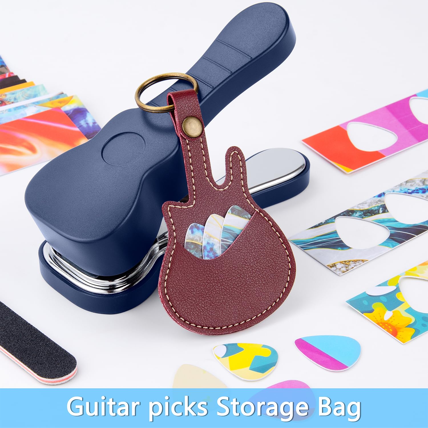 ArtAt Guitar Pick Punch Kit – Bass Guitar Picks Puncher With 15 Variety Pick Strips Medium Guitar Pick Maker Punch Kit Unique Guitar Lovers Gifts blue - Image 2