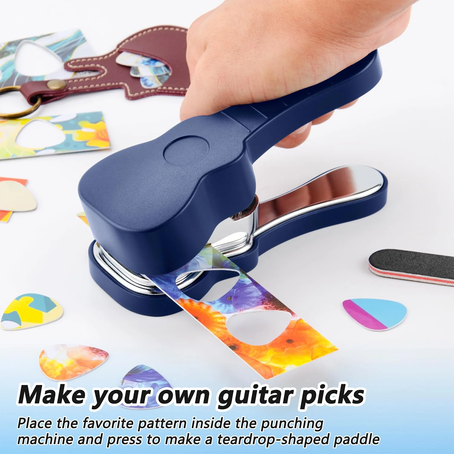 ArtAt Guitar Pick Punch Kit – Bass Guitar Picks Puncher With 15 Variety Pick Strips Medium Guitar Pick Maker Punch Kit Unique Guitar Lovers Gifts blue - Image 6