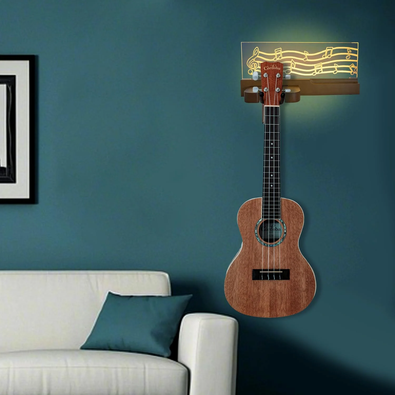 ArtBeek Guitar Stand Wall Mount, Solid Wood Guitar Holder Hanger Shelf with Pick Organizer for Electric Bass Ukulele Gift for Music Guitar Players Guitarist - Image 4