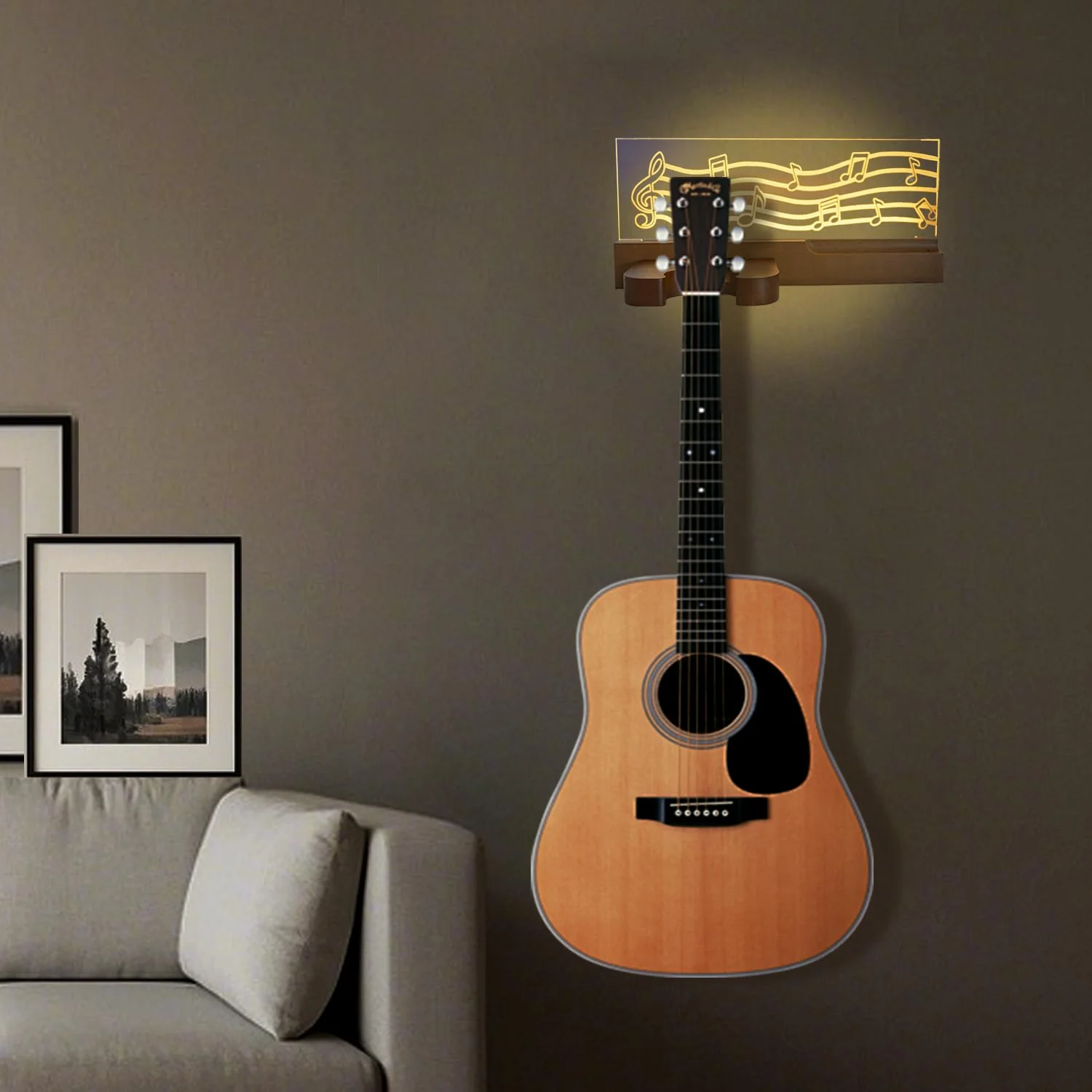 ArtBeek Guitar Stand Wall Mount, Solid Wood Guitar Holder Hanger Shelf with Pick Organizer for Electric Bass Ukulele Gift for Music Guitar Players Guitarist - Image 7