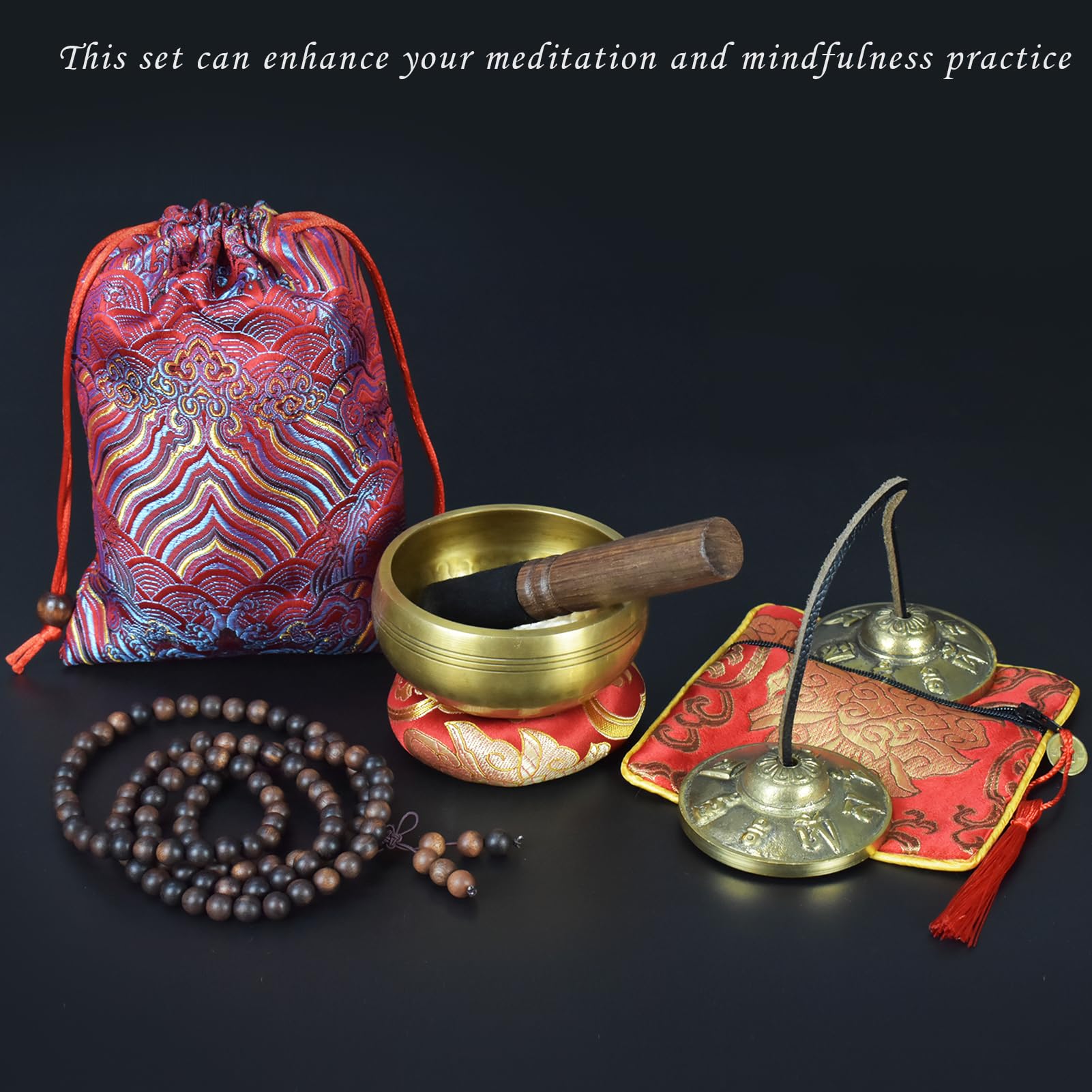 Artcome 7PCS Tibetan Meditation Set - Tibetan Singing Bowl & Tibetan Tingsha Cymbals Bells Handmade in Nepal for Meditation, Yoga, Tranquility, Relaxation, Chakra Healing, Stress Relief & Mindfulness - Image 7