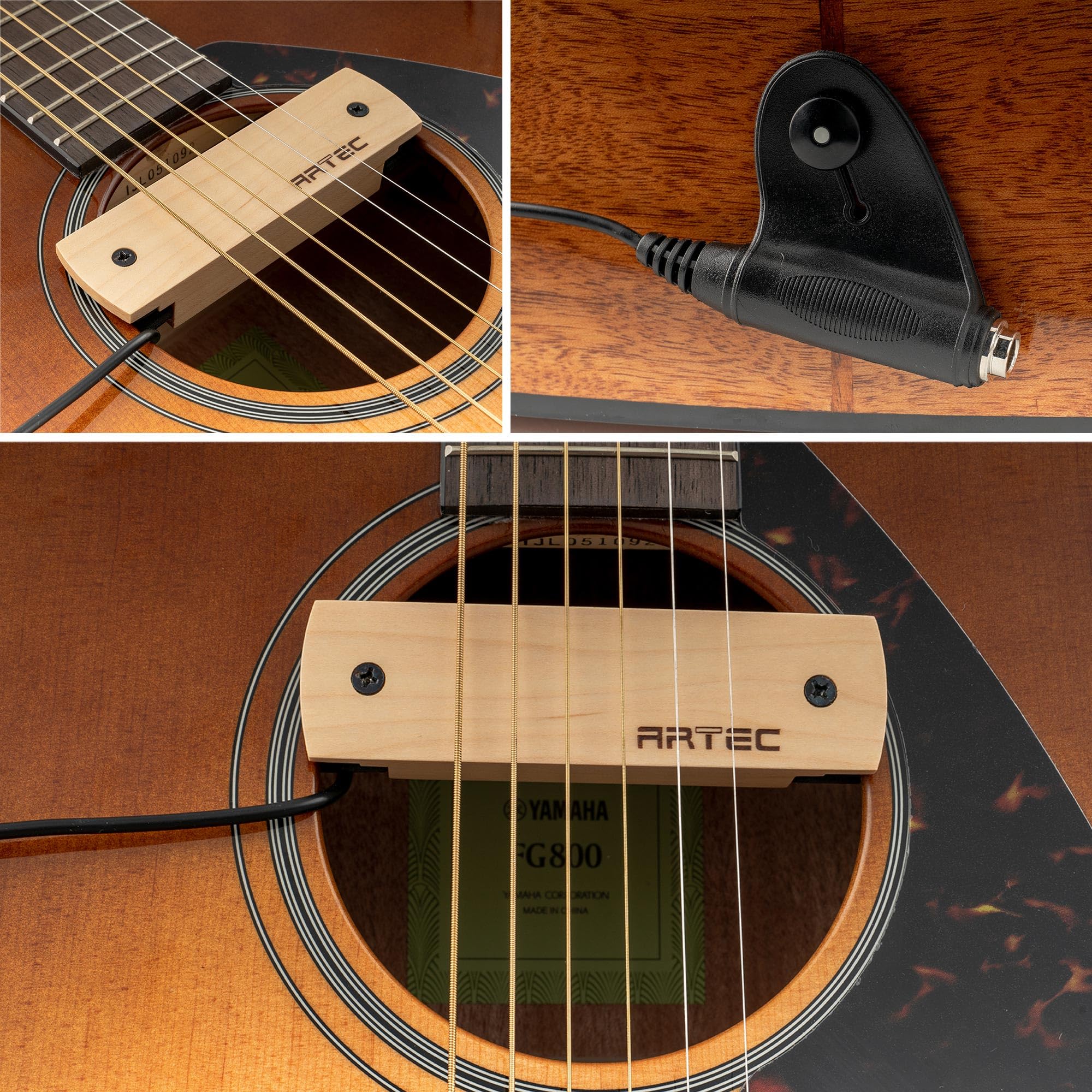 Artec WSHD-OSJ Ceramic Magnet Humbucker Maple Wood Cover Soundhole Pickup 8.4K with OSJ Jack for Acoustic Guitar Maple Cover - Image 7