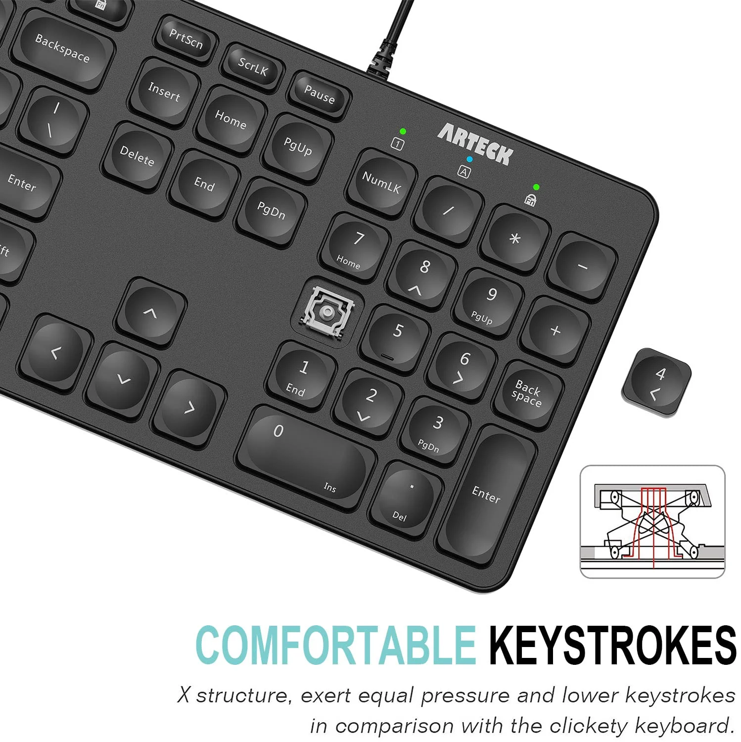 Arteck Backlit USB Wired Full Size Keyboard with Media Hotkey for PC and Laptop - Image 3