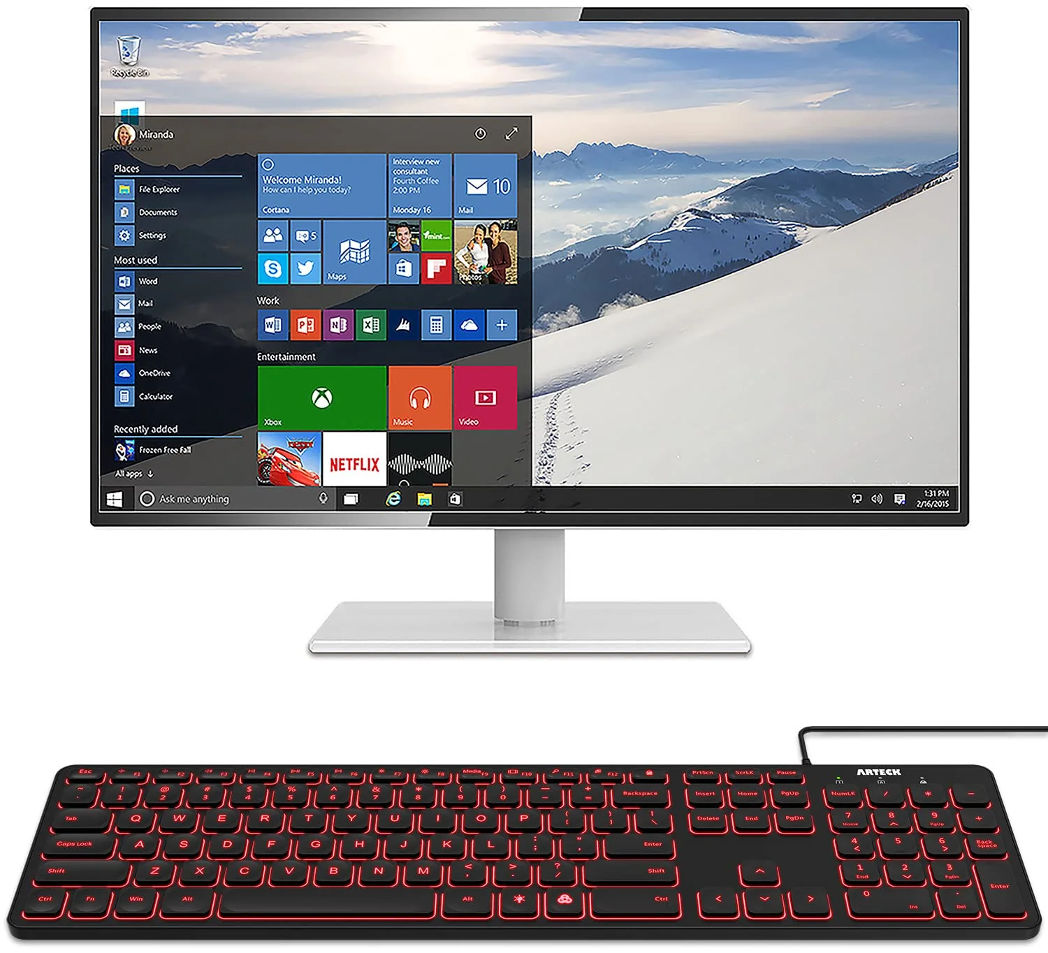 Arteck Backlit USB Wired Full Size Keyboard with Media Hotkey for PC and Laptop - Image 6