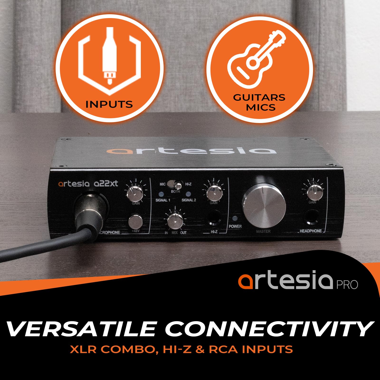 Artesia A22xt USB Audio Interface With 24Bit/96khz High-Resolution Recording, 48V Phantom Power, XLR Input, Professional Audio Interface for Music Production, Streaming, Podcasting - Image 2