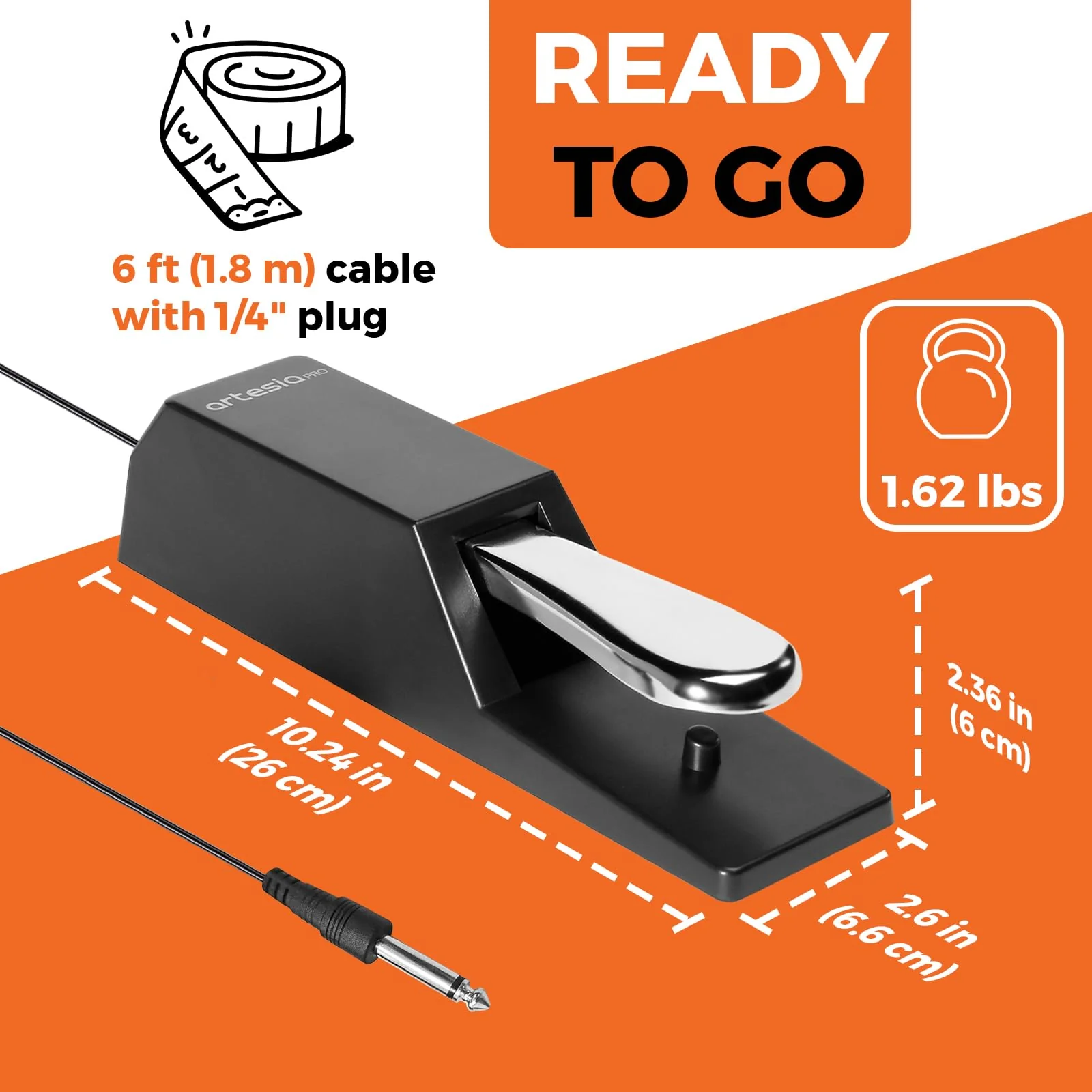 Artesia APII Universal Sustain Pedal with 6 ft (1.8 m) Cable, Polarity Switch, and Non-Slip Bottom, Universal Piano Pedal for Digital Pianos, Piano Keyboards, MIDI Keyboards, and Synthesizers - Image 5