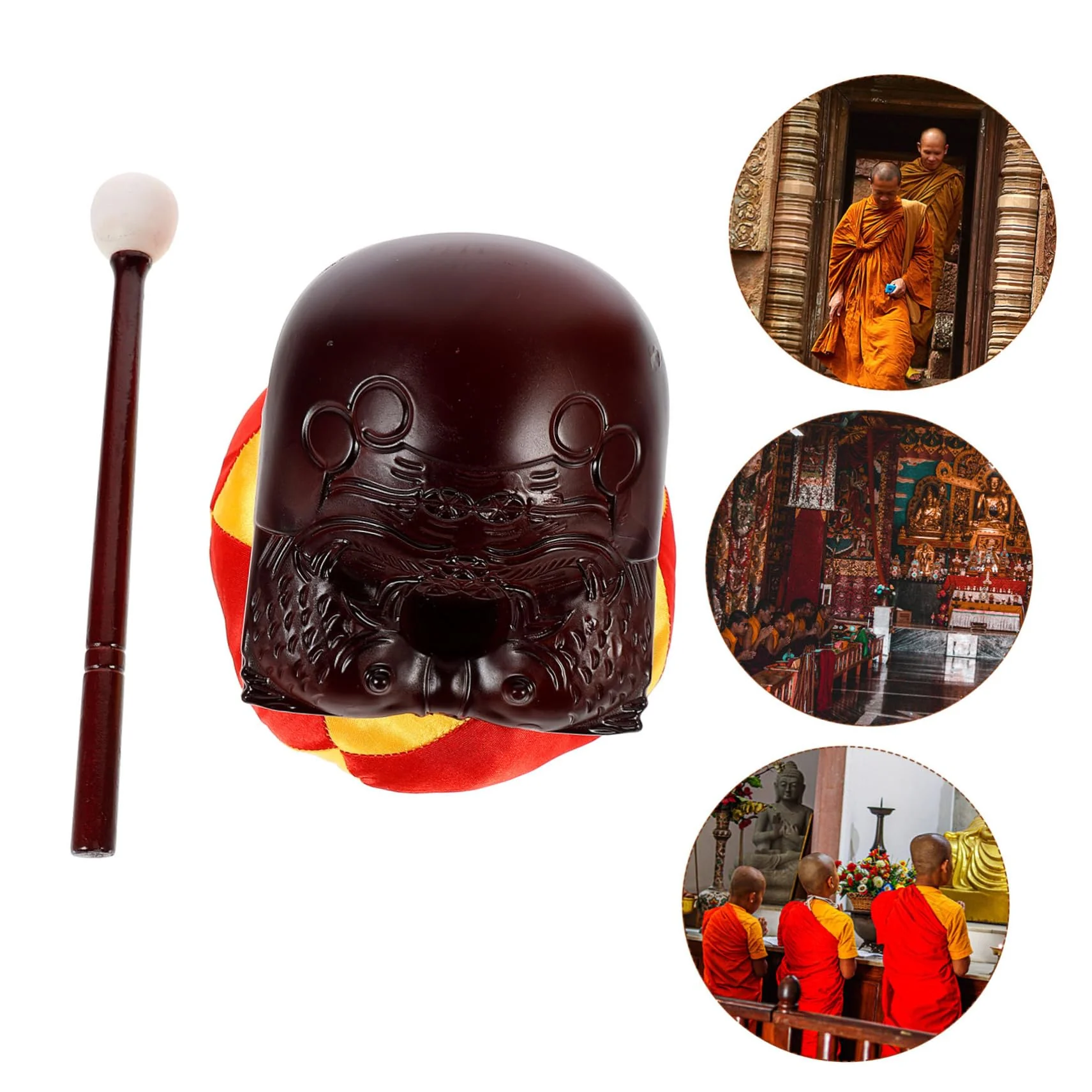 Artibetter 1 Set Fotang Wooden Fish Zen Drum with Cushion Wood Temple Block Temple Blocks Instrument House Decorations for Home Black Trim Japanese Decor Home Carving Decor Buddha Muyu Yoga - Image 2
