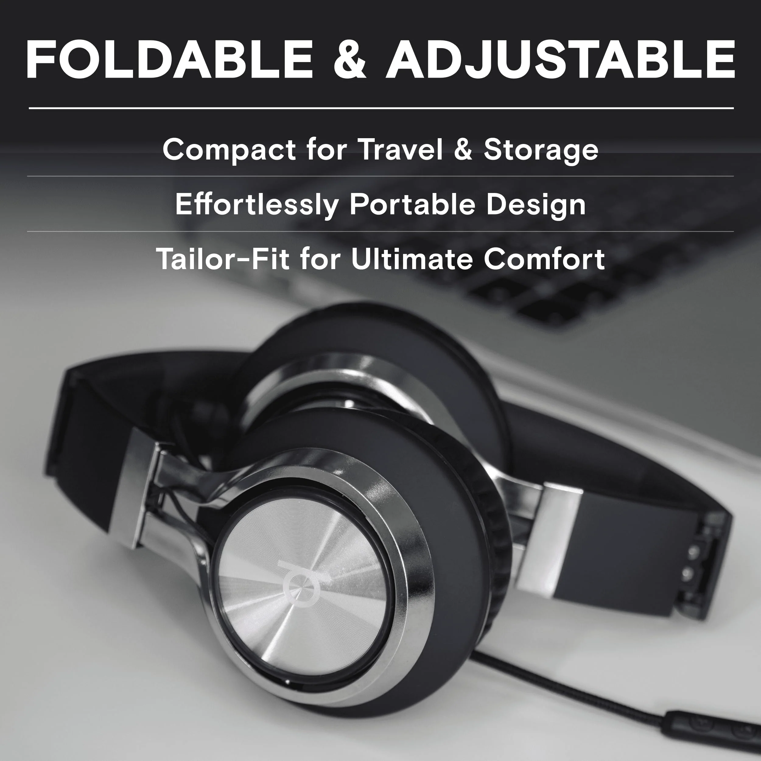 ARTIX CL750 On-Ear Headphones Wired with Mic — Noise Isolating Plug in Headphones, Computer Headphones with Microphone, Headphones for Laptop, Headphones Corded, Headphones with Cord (Aux Jack 3.5mm) Black - Image 4