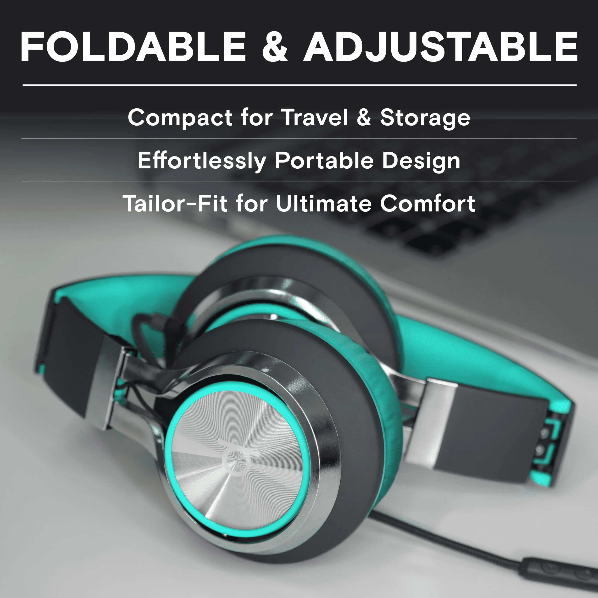 Artix CL750 Wired Headphones with Mic & Volume Control — Noise Isolating Computer Headphones Wired, On-Ear Headphones with Wire, Plug In Headphones for Laptop, Corded Headphone Over Ear Aux Jack 3.5mm Turquoise - Image 3
