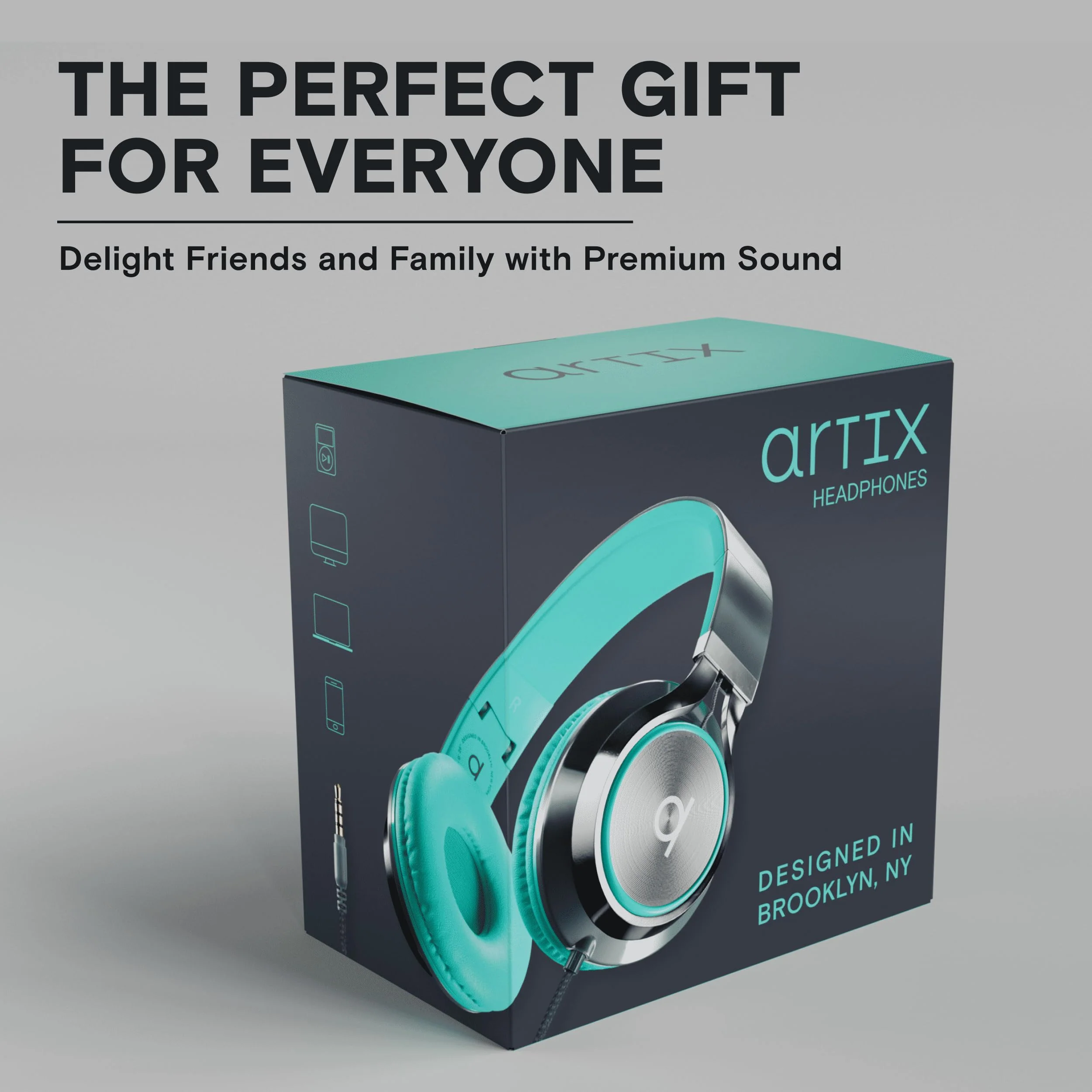 Artix CL750 Wired Headphones with Mic & Volume Control — Noise Isolating Computer Headphones Wired, On-Ear Headphones with Wire, Plug In Headphones for Laptop, Corded Headphone Over Ear Aux Jack 3.5mm Turquoise - Image 7