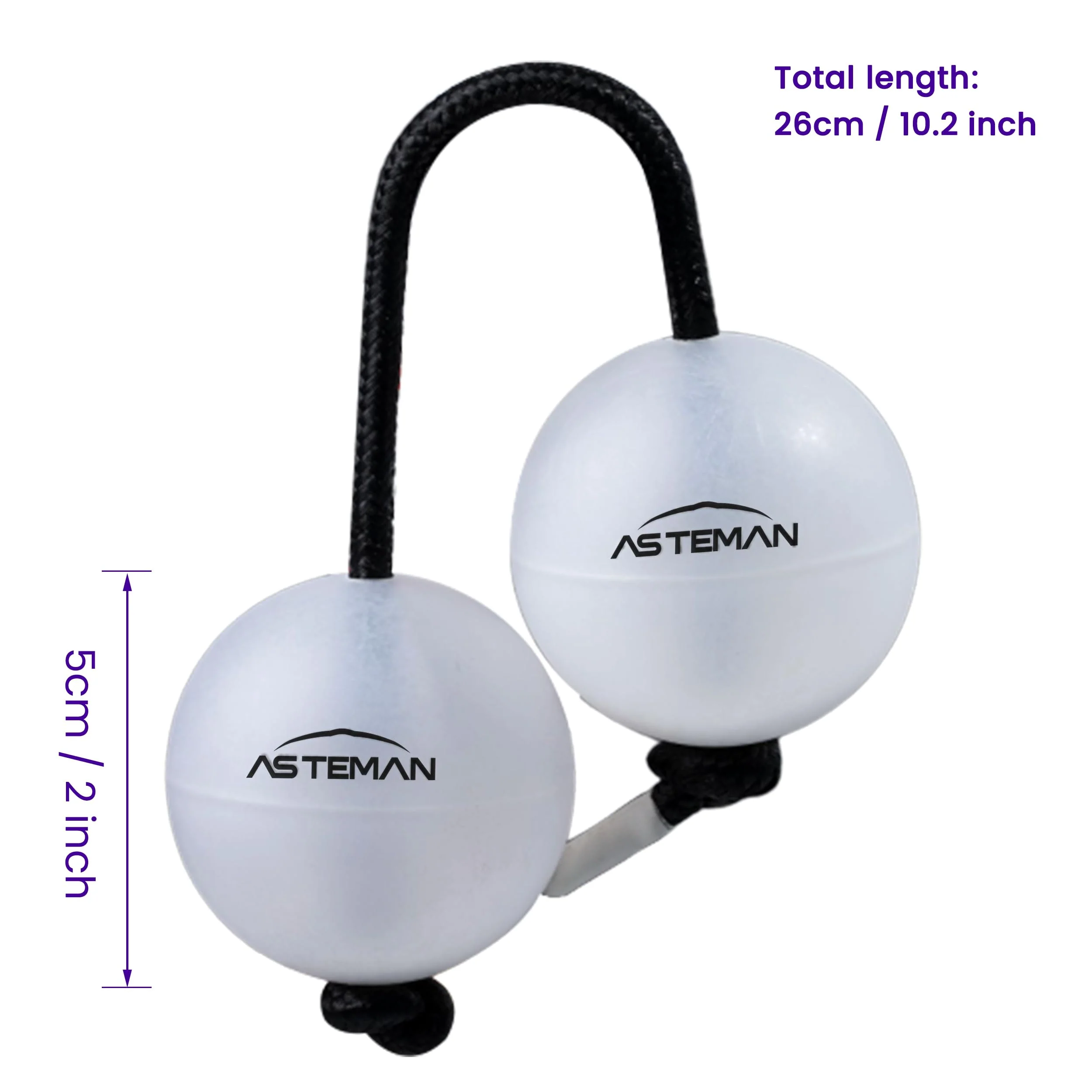 AS TEMAN Rhythm Ball Asalato Shaker Kashaka Percussion Instrument,Suitanle for Adult Beginners,White Balls with Black String(Single-Handed Two Balls) - Image 3