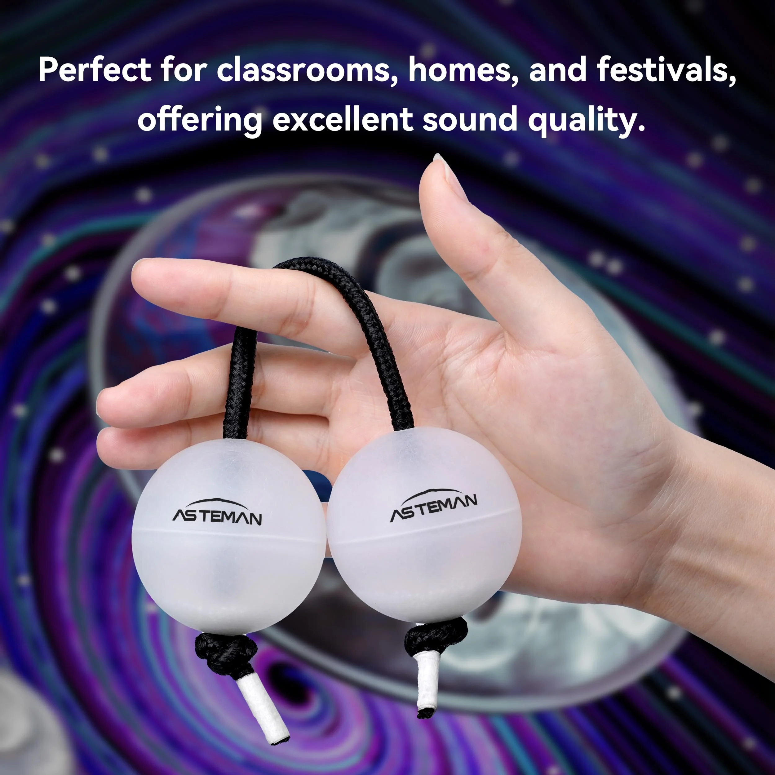 AS TEMAN Rhythm Ball Asalato Shaker Kashaka Percussion Instrument,Suitanle for Adult Beginners,White Balls with Black String(Single-Handed Two Balls) - Image 4