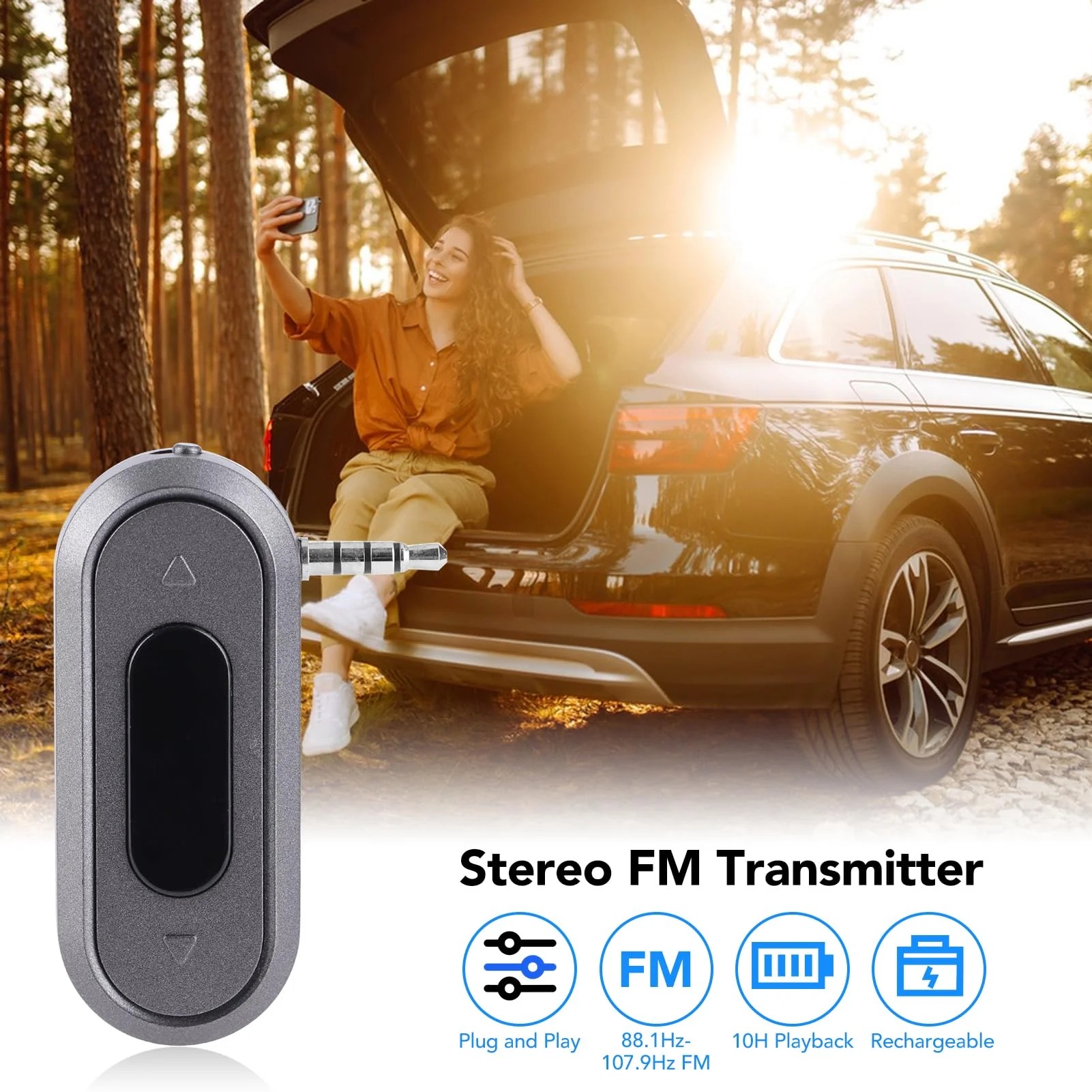 ASHATA 3.5MM Audio Head Mobile Phone/Pad/MP3/MP4/MP5/Tablet FM Transmitter Built in 300mAh Battery Car Radio Transmitter - Image 2