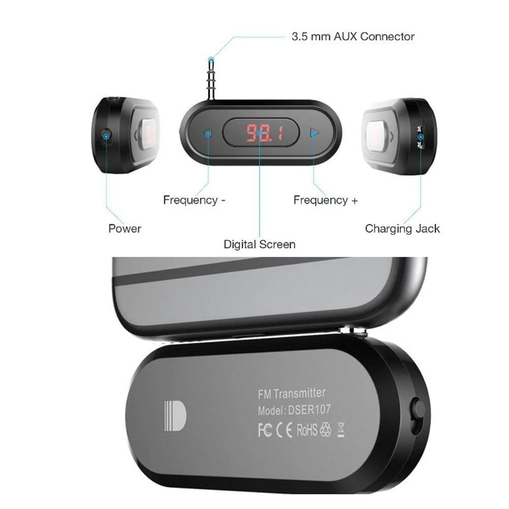 ASHATA 3.5MM Audio Head Mobile Phone/Pad/MP3/MP4/MP5/Tablet FM Transmitter Built in 300mAh Battery Car Radio Transmitter - Image 5