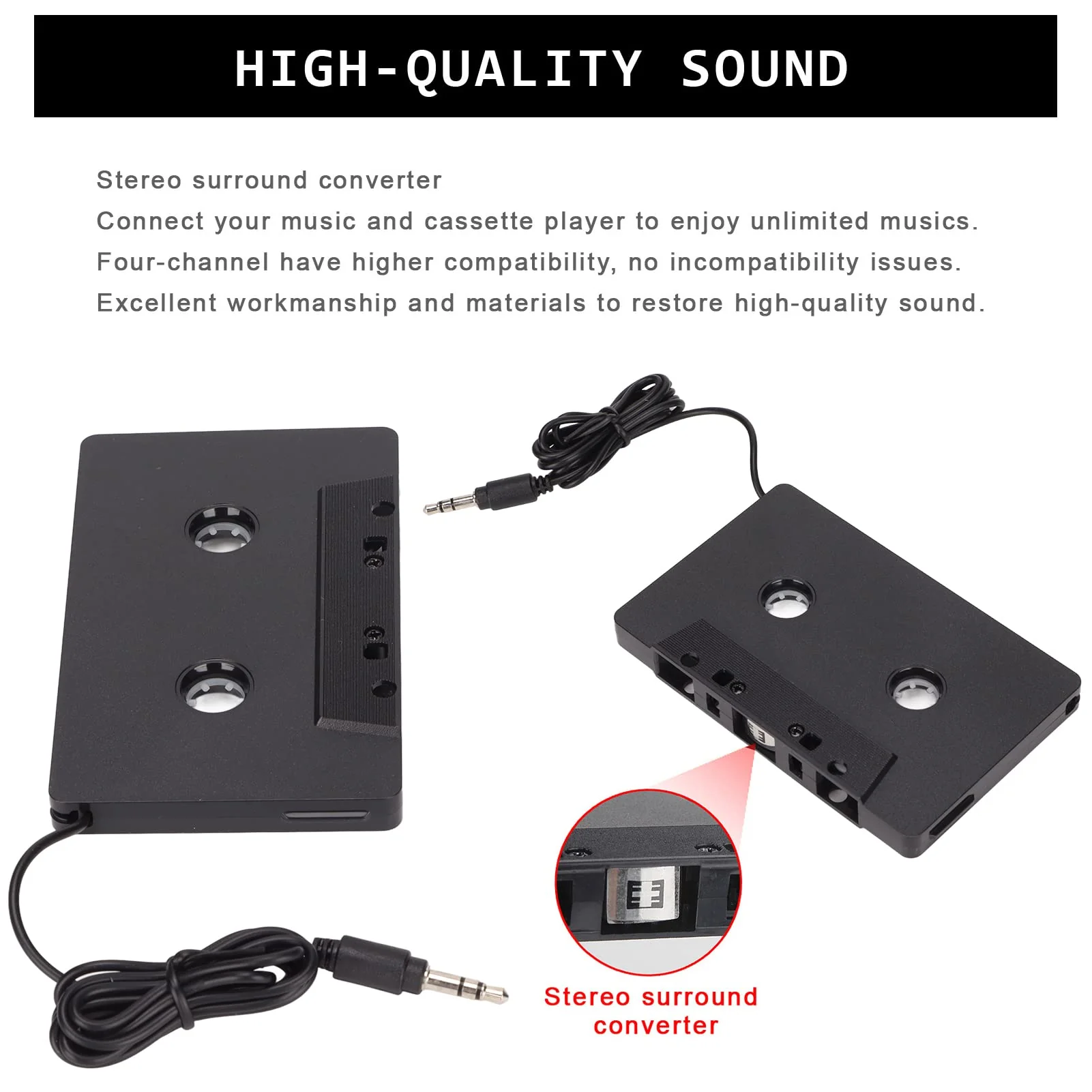 ASHATA Car Audio Cassette Adapter, 3.5mm Auxillary Cable Cassette Receiver,Stereo Audio Tape Converter, Cassette Tape to Aux Adapter,for Vintage Car,Radio - Image 5