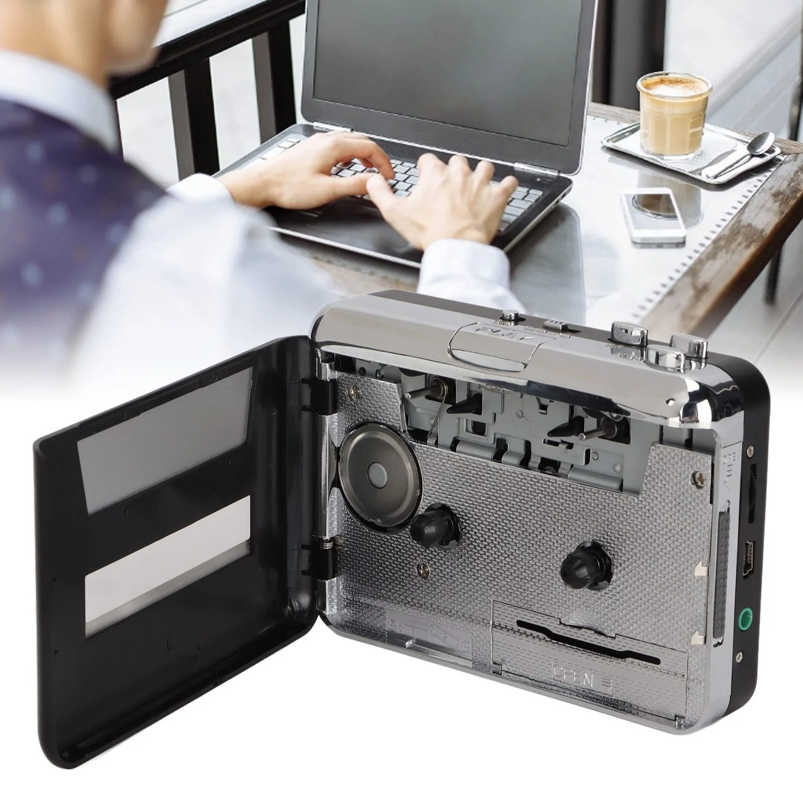 ASHATA Cassette to MP3 Converter Player, Portable Cassette Player with Headphones, 3.5mm Audio Jack, Convert Tapes to MP3 Cassette Tape Player for Laptop PC Car EC218 - Image 4
