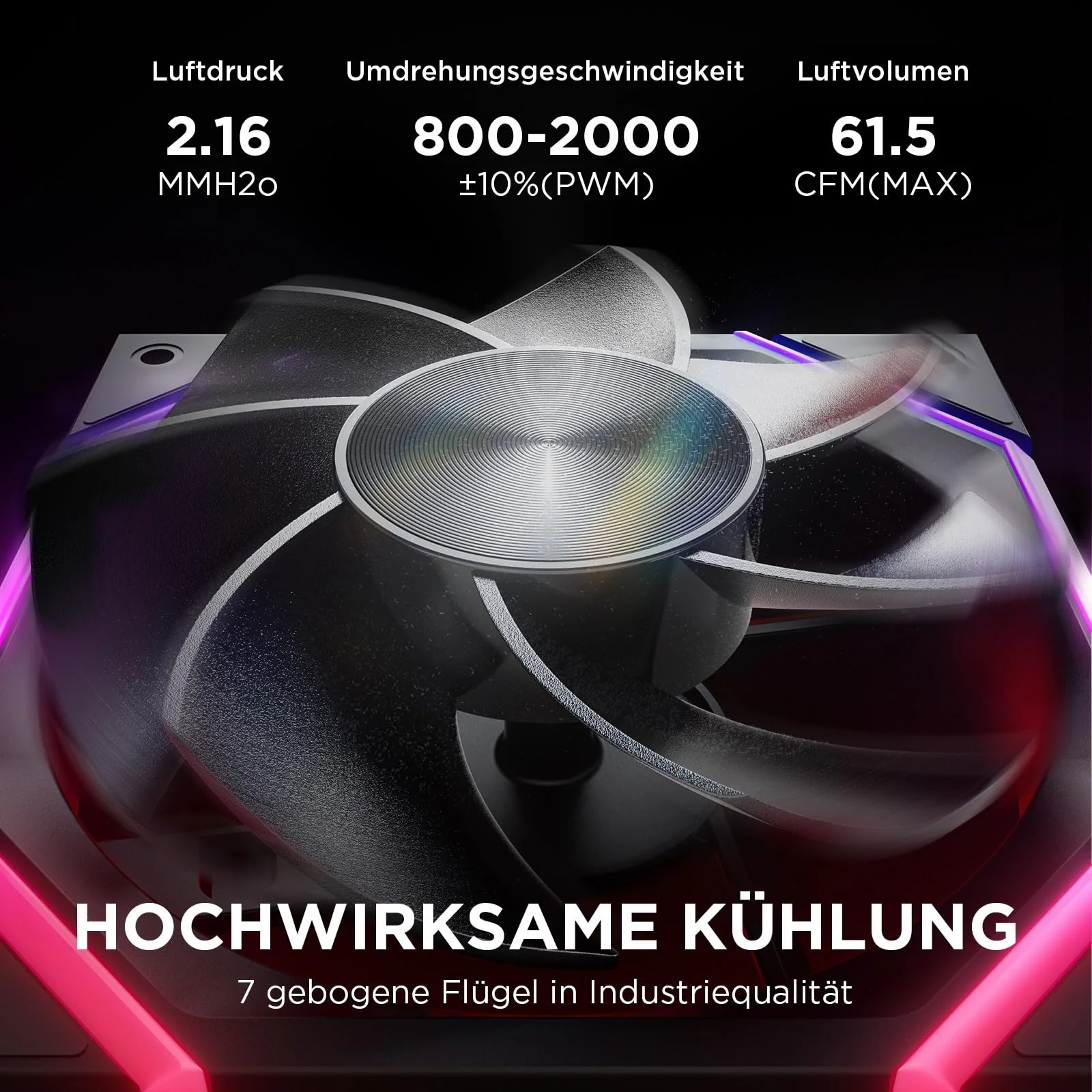 AsiaHorse RGB PC Fan 120 mm Reverse Case Fan [Pack of 3] [HDB] 61.5 CFM/2000 RPM/2.16 MMH2O 5V3PIN ARGB and 12V4PIN PWM Fan, 50,000 Hours Life Nyota-A12-R-Black 120MM–Reverse black - Image 3