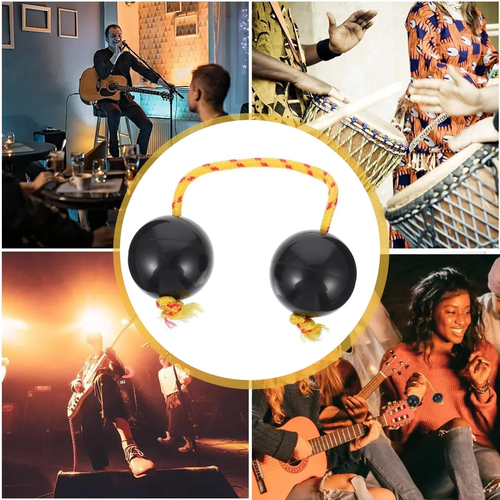 Aslatuas Rhythmic Ball Kashaka Instrument, 2 Pair ABS Kashaka Music Egg Shakers, Double Gourd, Easy to Play for Adults & Teenagers at Parties, Shows(Black) Black - Image 2