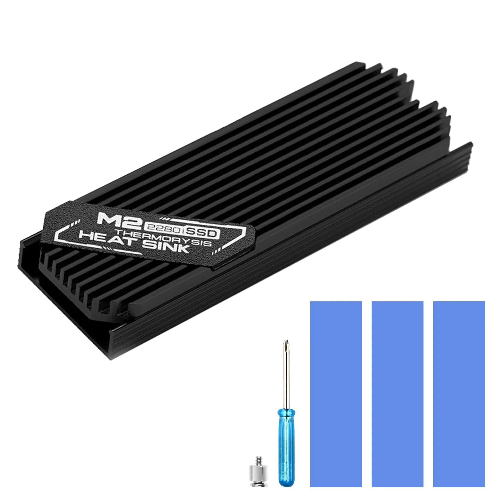 ASTARON M.2 SSD Heatsink 2280 Thin Cooler with Nano Thermal Pads (0.5mm-1mm) NVME M2 Thermal Pad Double-Sided Heat Sink for PC/PS5/Gaming Laptops (Black) Black