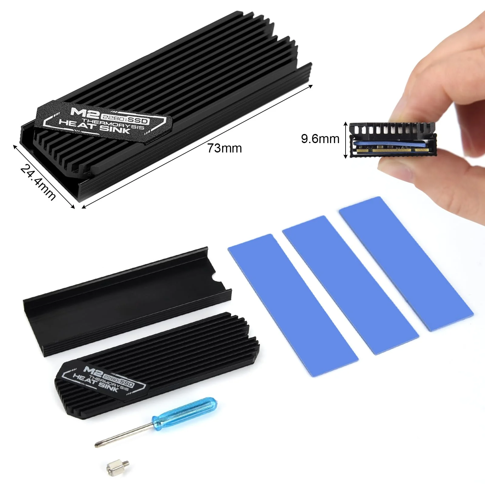 ASTARON M.2 SSD Heatsink 2280 Thin Cooler with Nano Thermal Pads (0.5mm-1mm) NVME M2 Thermal Pad Double-Sided Heat Sink for PC/PS5/Gaming Laptops (Black) Black - Image 2