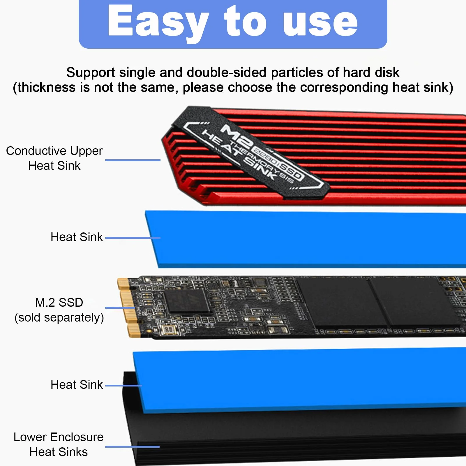 ASTARON M.2 SSD Heatsink 2280 Thin Cooler with Nano Thermal Pads (0.5mm-1mm) NVME M2 Thermal Pad Double-Sided Heat Sink for PC/PS5/Gaming Laptops (Black) Black - Image 3