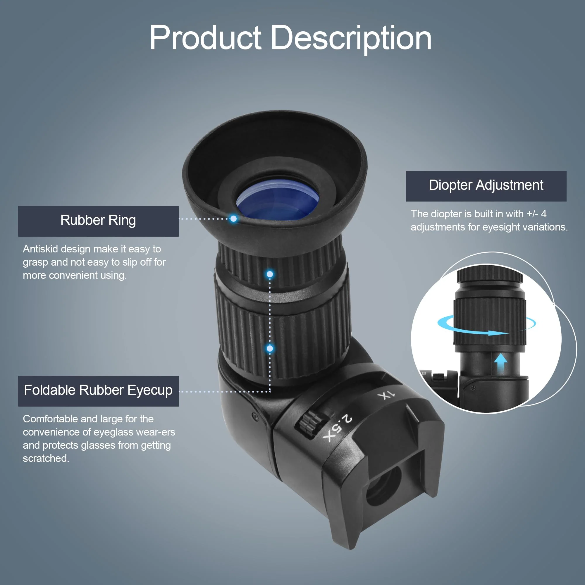 Astromania 1X/2.5X Magnification Right Angle Viewfinder with 6 Mounting Adapters for DSLR Camera Such as Canon, Nikon, Pentax, Minolta, Dynax, Samsung, Olympus - Image 2