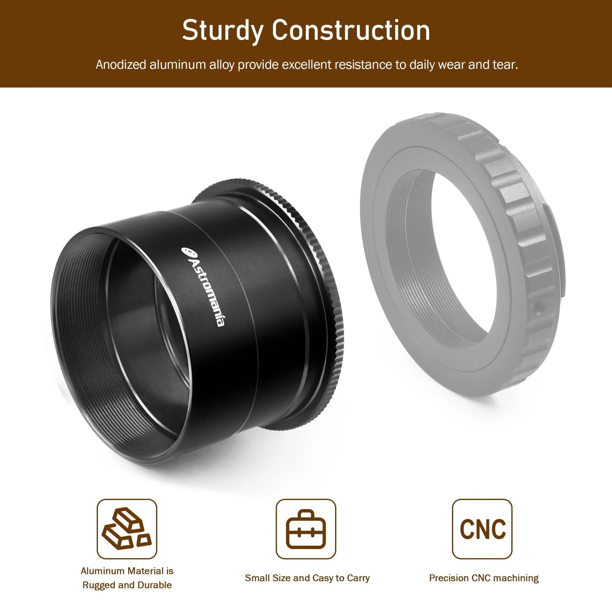 Astromania 2 Inch T2 Focal Telescope Camera Adapter Ⅱ for SLR/DSLR Cameras More Convenient with Groove Design to Simply Attach Camera to Telescope, Metal M42 T Mount Astronomy Adapter for Photography - Image 2