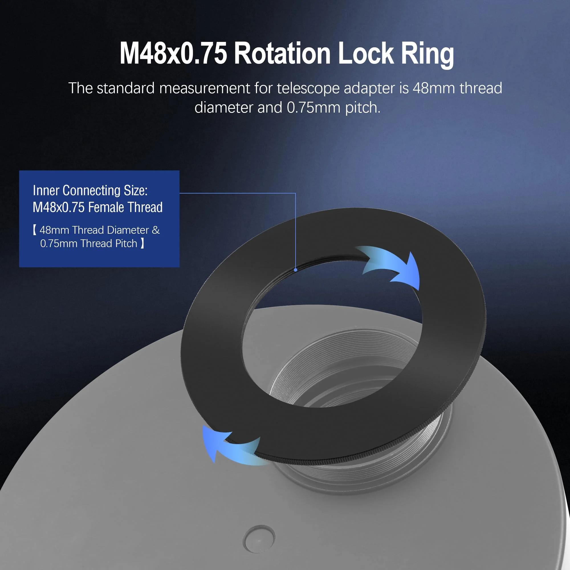 Astromania M48x0.75 Female Rotation Lock Ring Telescope Adapter, Metal Aluminum Telescope Accessories to Mount to Adapter with M48/2 Inch Male Thread for Astronomical Telescope - Image 2